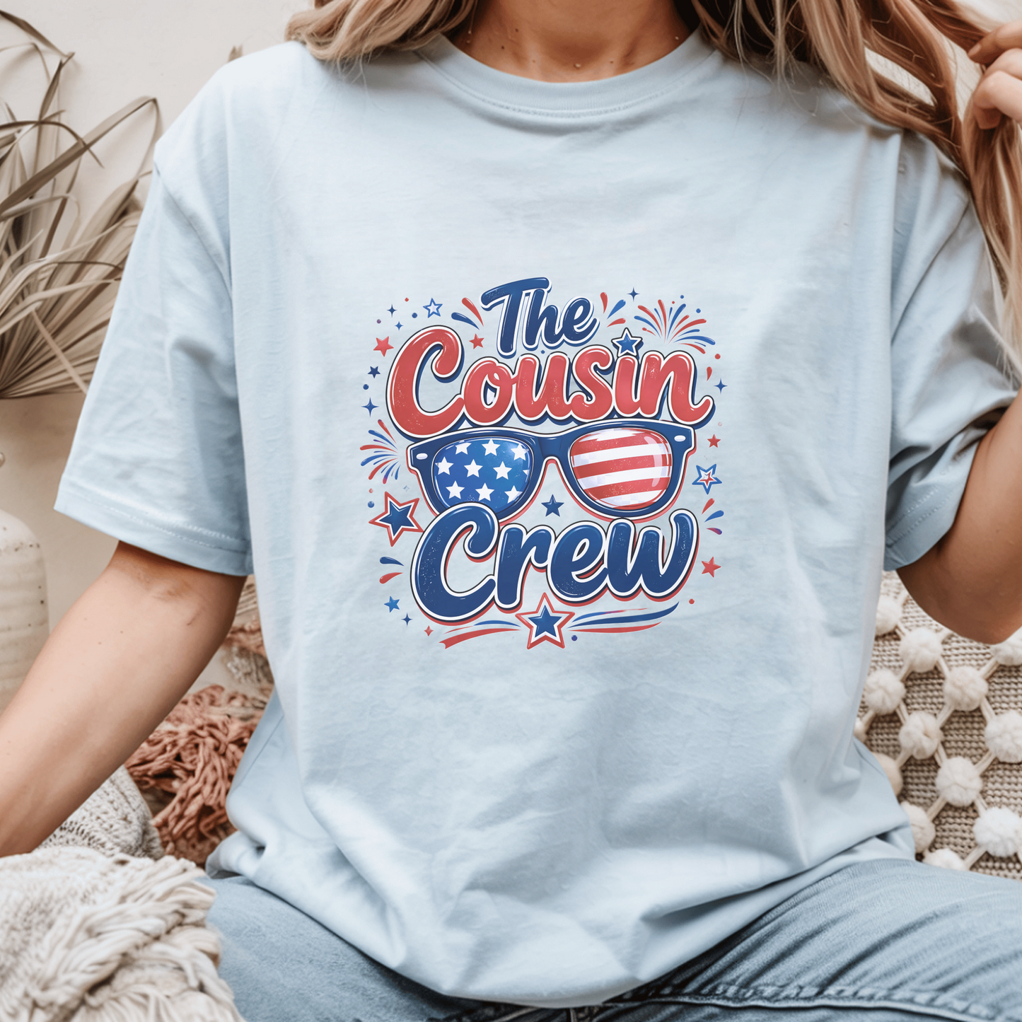 Patriotic Cousin Crew Shirt, July 4th Family Matching Tees, American Flag Sunglasses Graphic, Independence Day Outfit