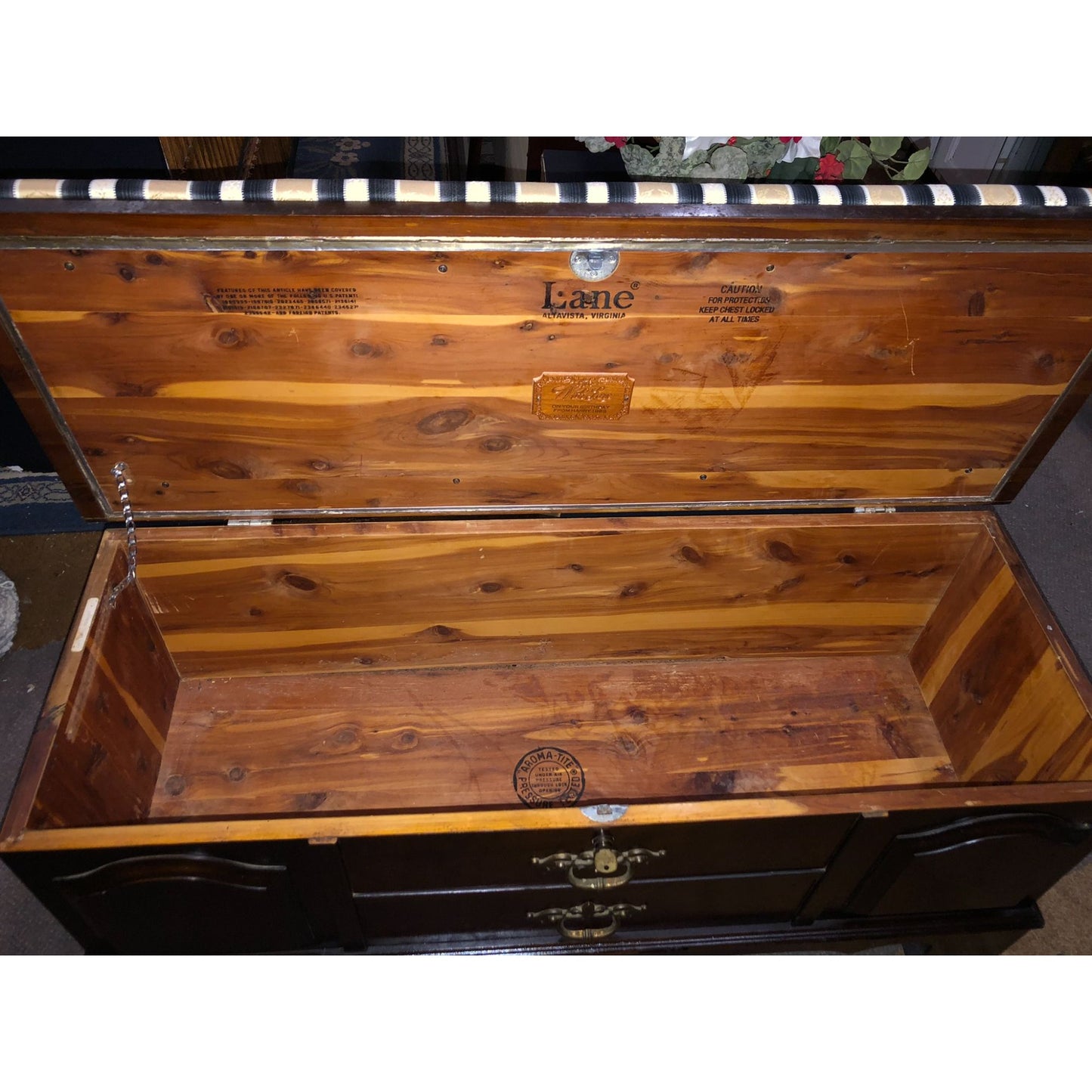 Lane Cedar Chest, Stripped Cushion, Vintage Storage Trunk