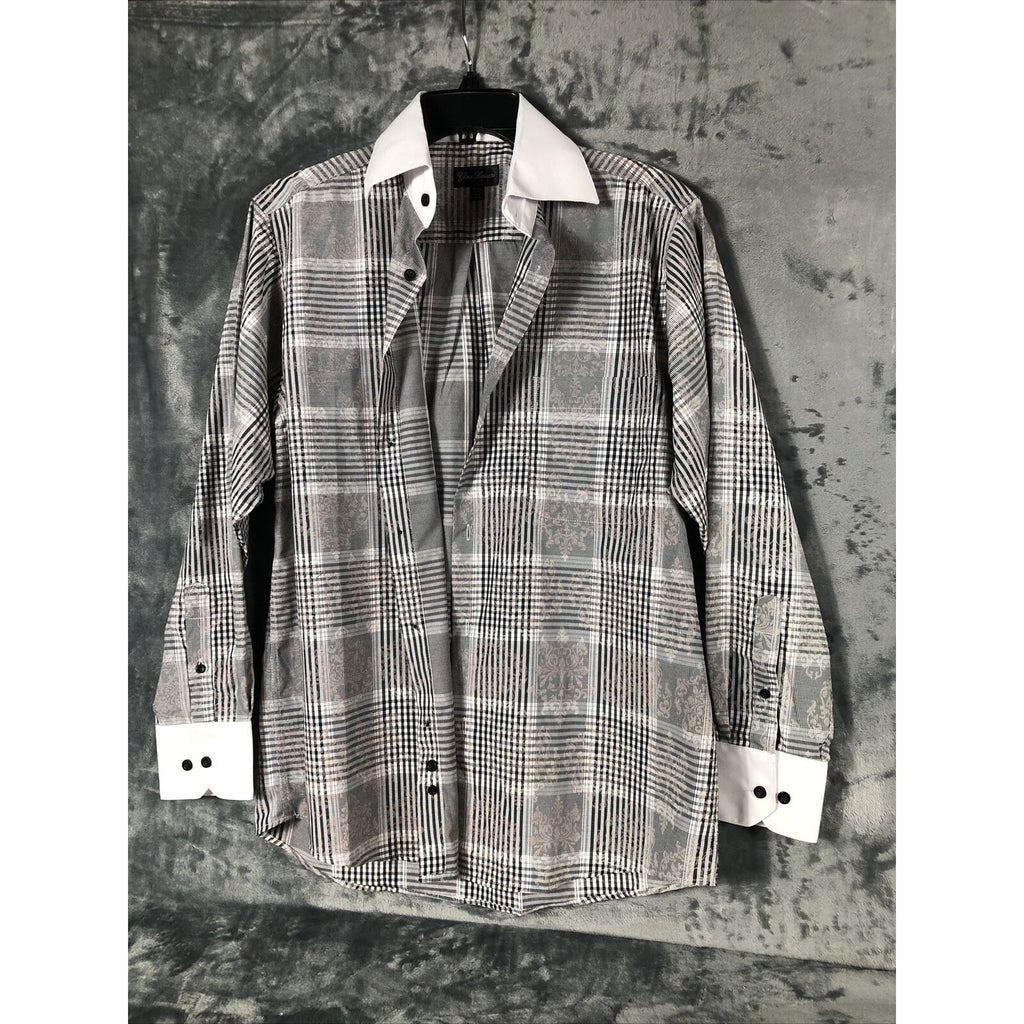 Gino Lussari Men’s Gray Plaid Button Down Adult Size 32-33 Shirt