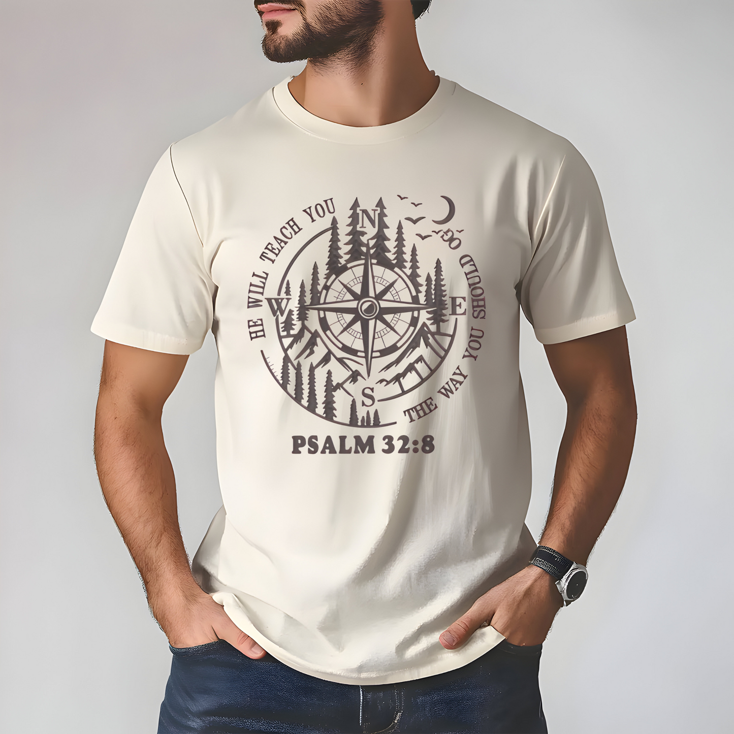 Compass Graphic Tee, Outdoor Adventure Shirt, Mens Christian Apparel, Psalm Verse T-Shirt, Inspiring Outdoors Theme, Gift for Him