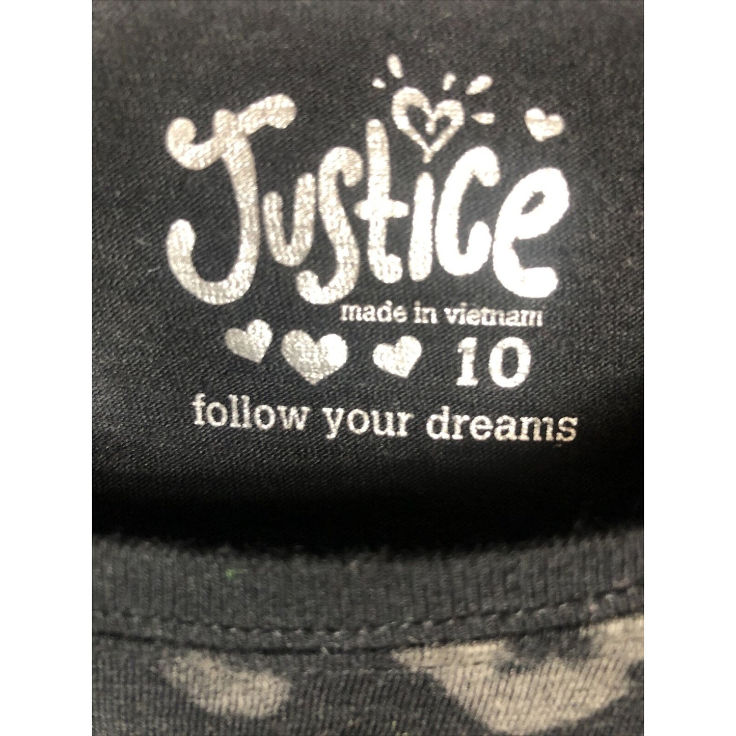 Justice Follow Your Dreams Girls T-Shirt Black Size 10 Roar Justice Studded