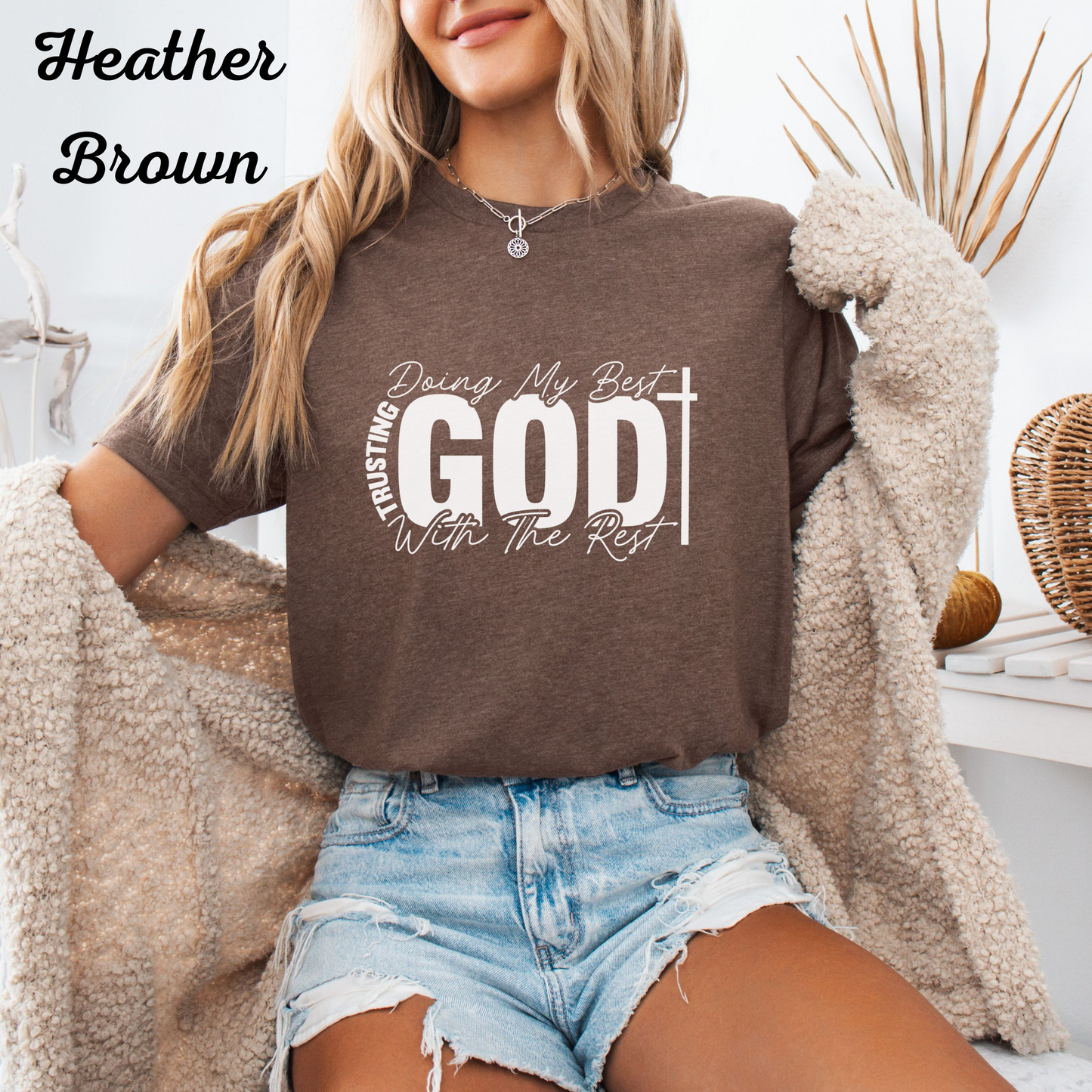 Inspirational Faith T-Shirt, Women's Relaxed Tee, Uplifting Christian Apparel, Gift for Her, Heather Brown Casual Top, Motivational Shirt