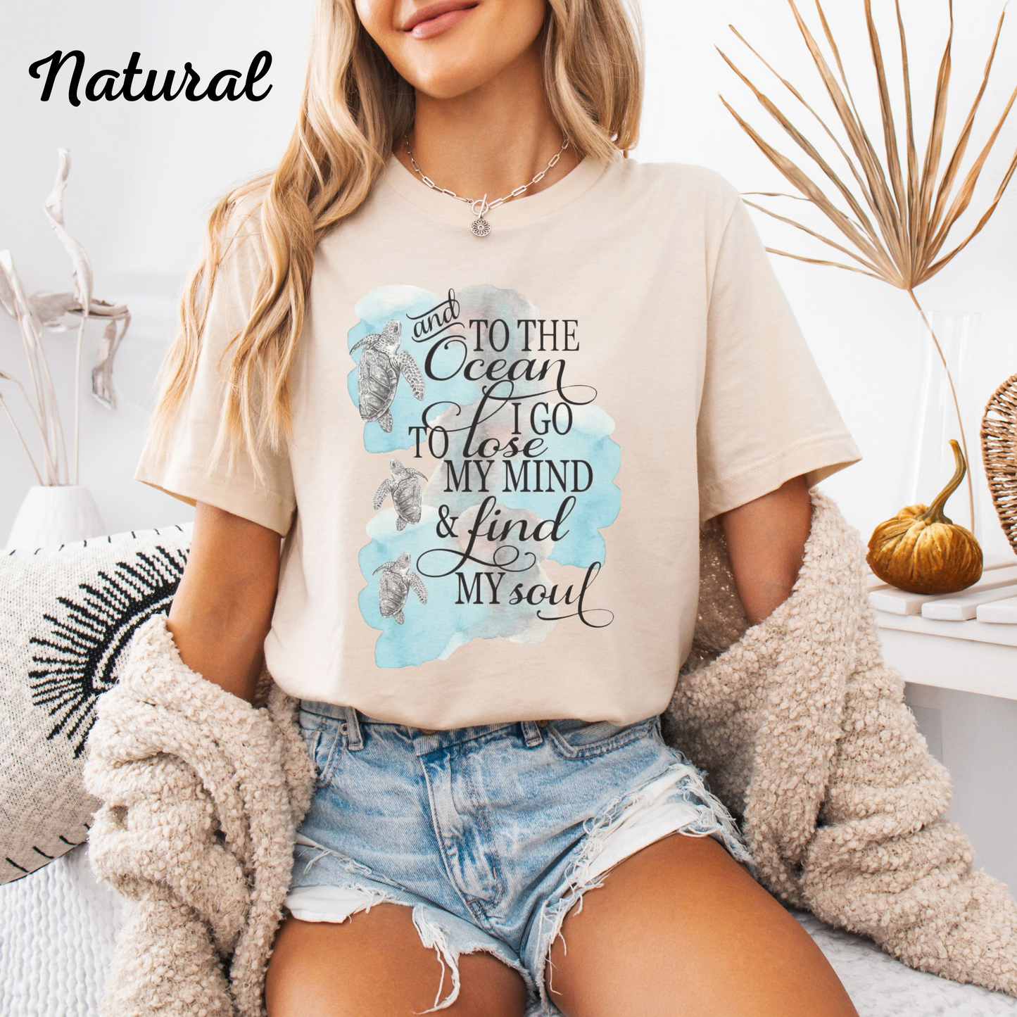 Beach Theme Graphic Tee, Ocean Wave Print Shirt, Sea Turtle Art T-Shirt, Summer Vibes Casual Top, Coastal Vacation Outfit