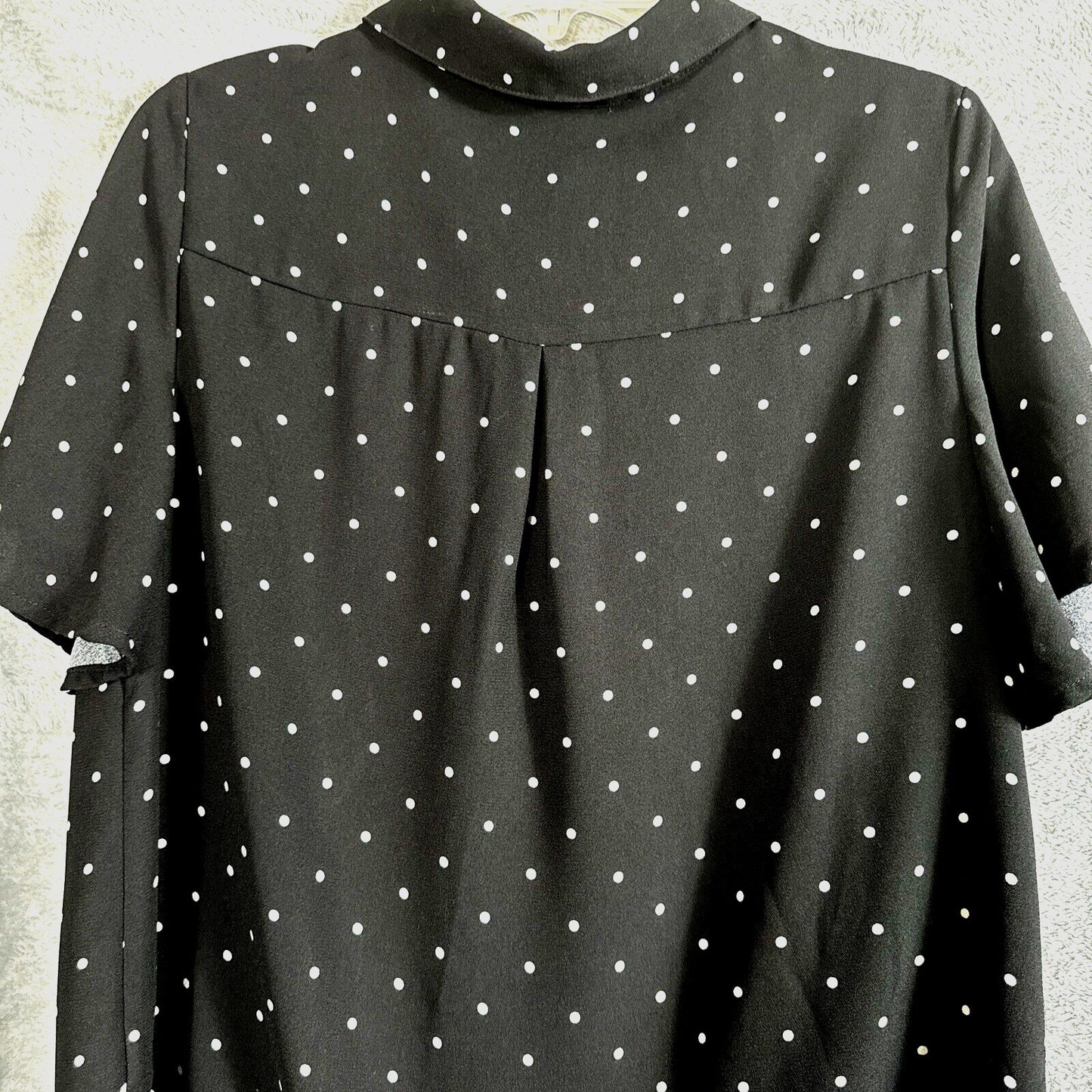 Justfab Blouse Woman’s Polkadot Shirt Short Flared  Sleeve Top Black Size Large
