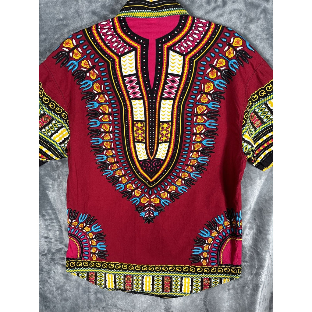 African Fabrics Floral Red Yellow Blue Indigo Unisex Stylish Top Blouse Women 2 X-Large