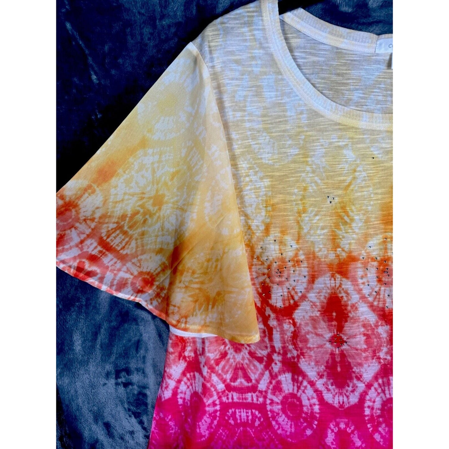 Concepts Women's Size 3X (22) Multicolor Tie Dye Accented Flutter Sleeve Top