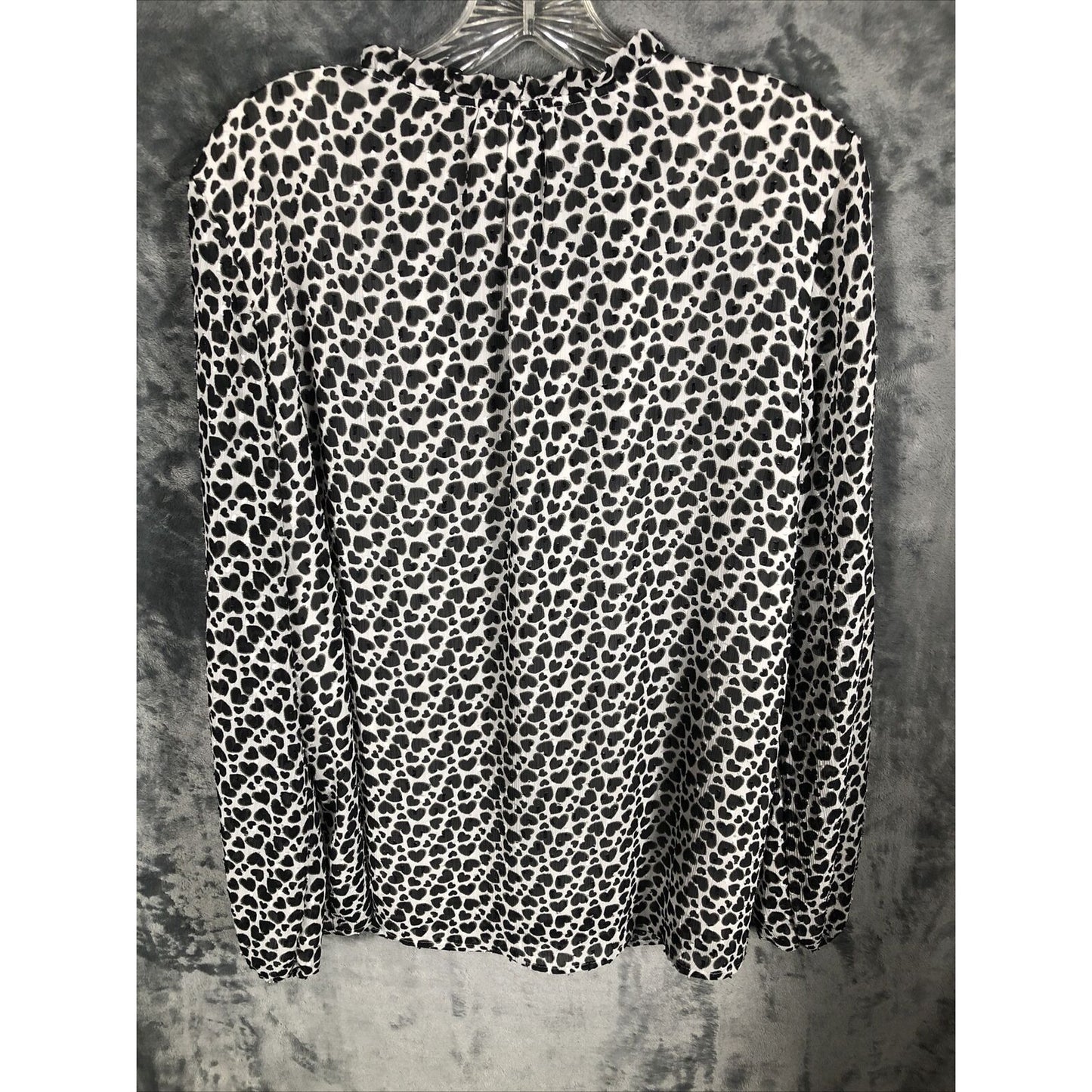 Carolina Belle Woman's Blouse Long Sleeve Animal Print Top Size L Black & White Polyester