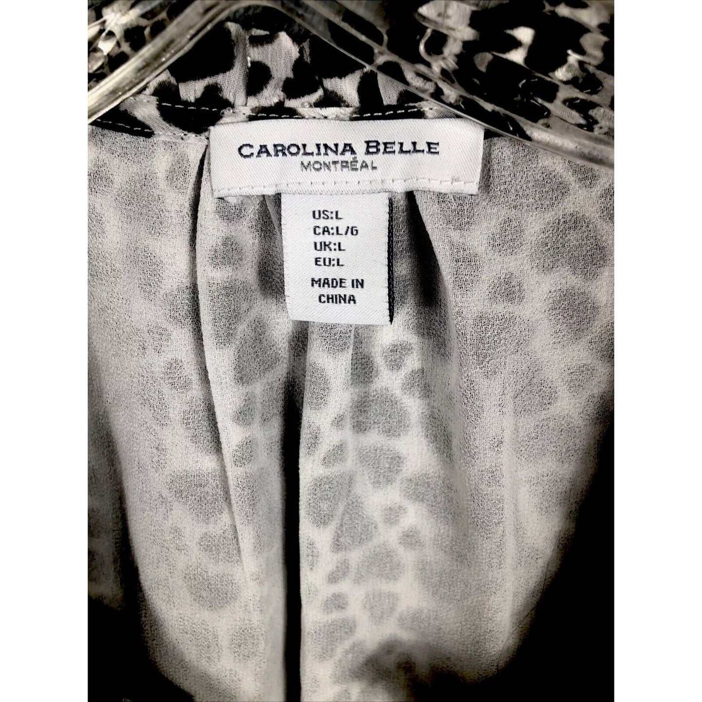 Carolina Belle Woman's Blouse Long Sleeve Animal Print Top Size L Black & White Polyester