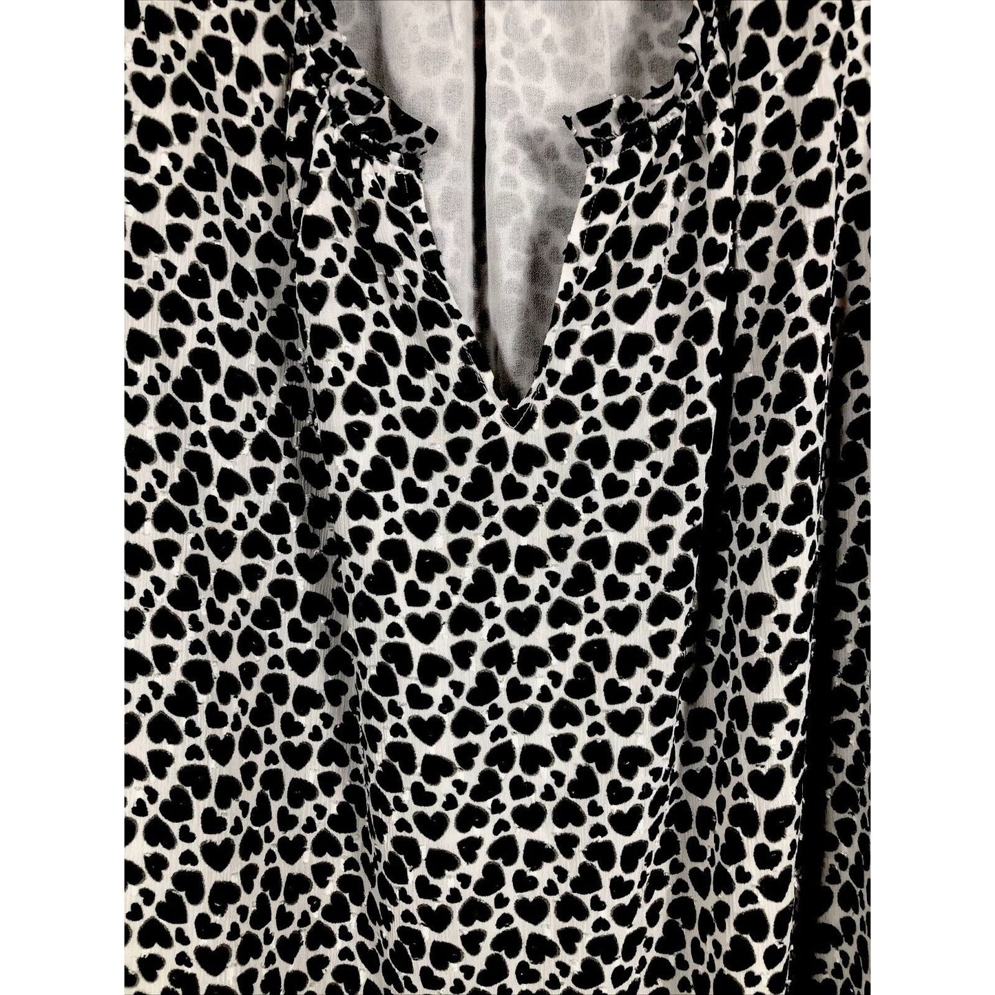 Carolina Belle Woman's Blouse Long Sleeve Animal Print Top Size L Black & White Polyester