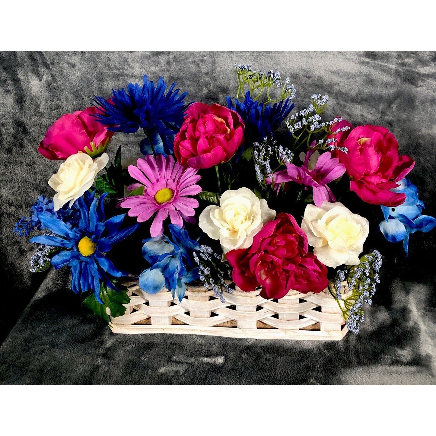 Artificial Floral Arrangement Spring Colors Wood Ledge Flower Basket 19”/13”