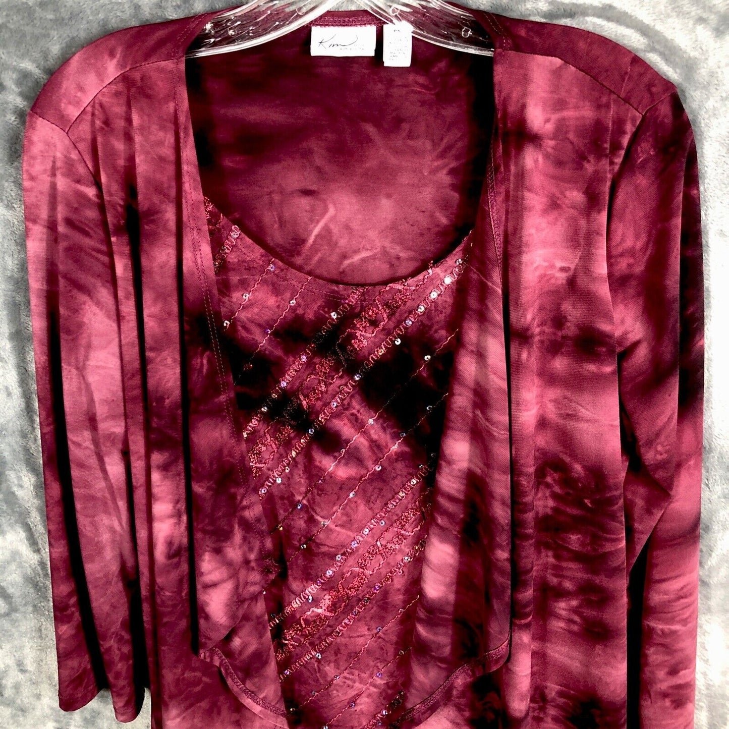 Kim Rogers Top Women’s Petite Small  Burgundy Sequined Shirt