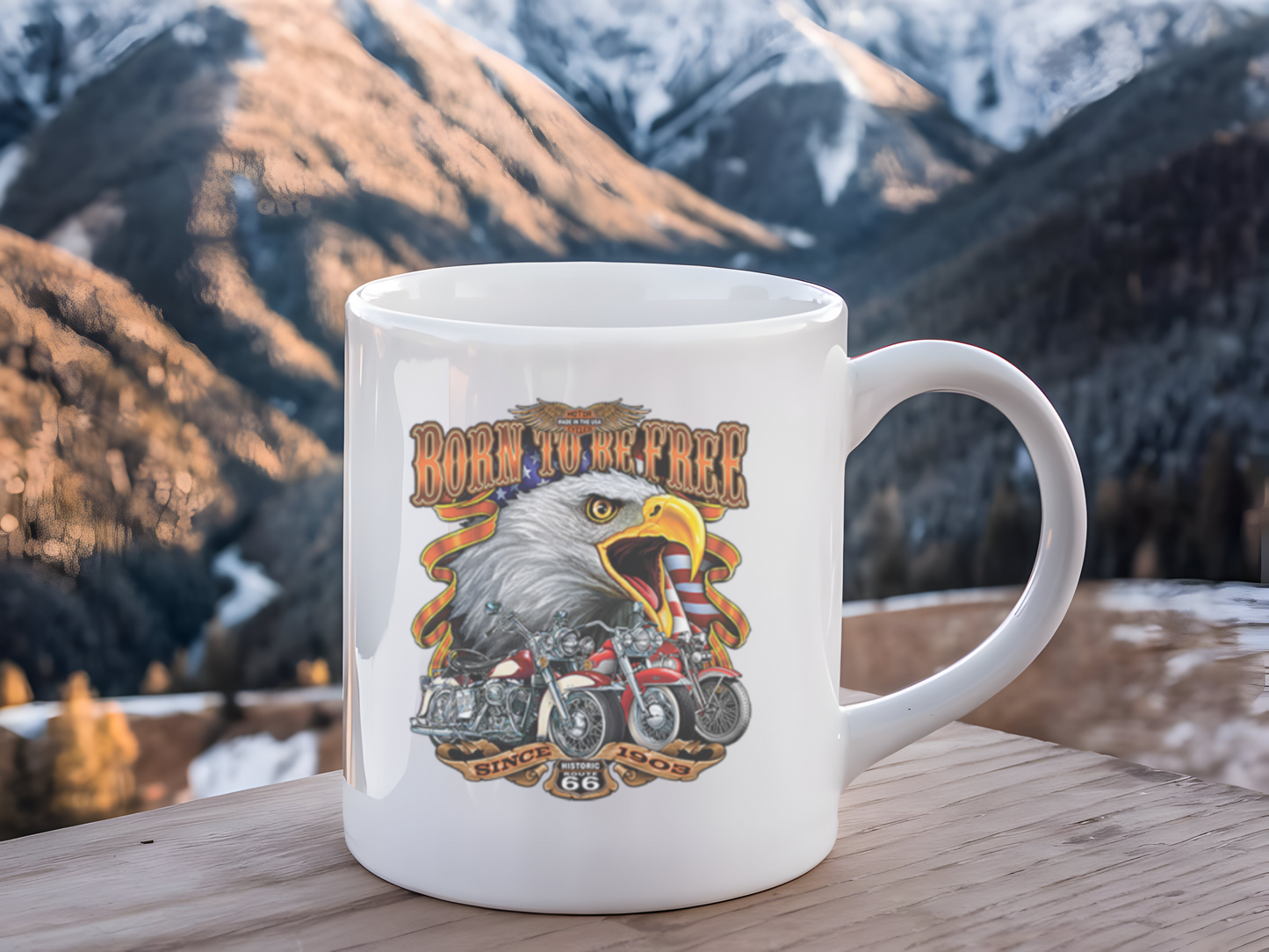 Customized Ceramic Mug, Motorcycle Design Coffee Cup, Gift for Motorcycle Lovers, Freedom Eagle Art, Personalized Drinkware