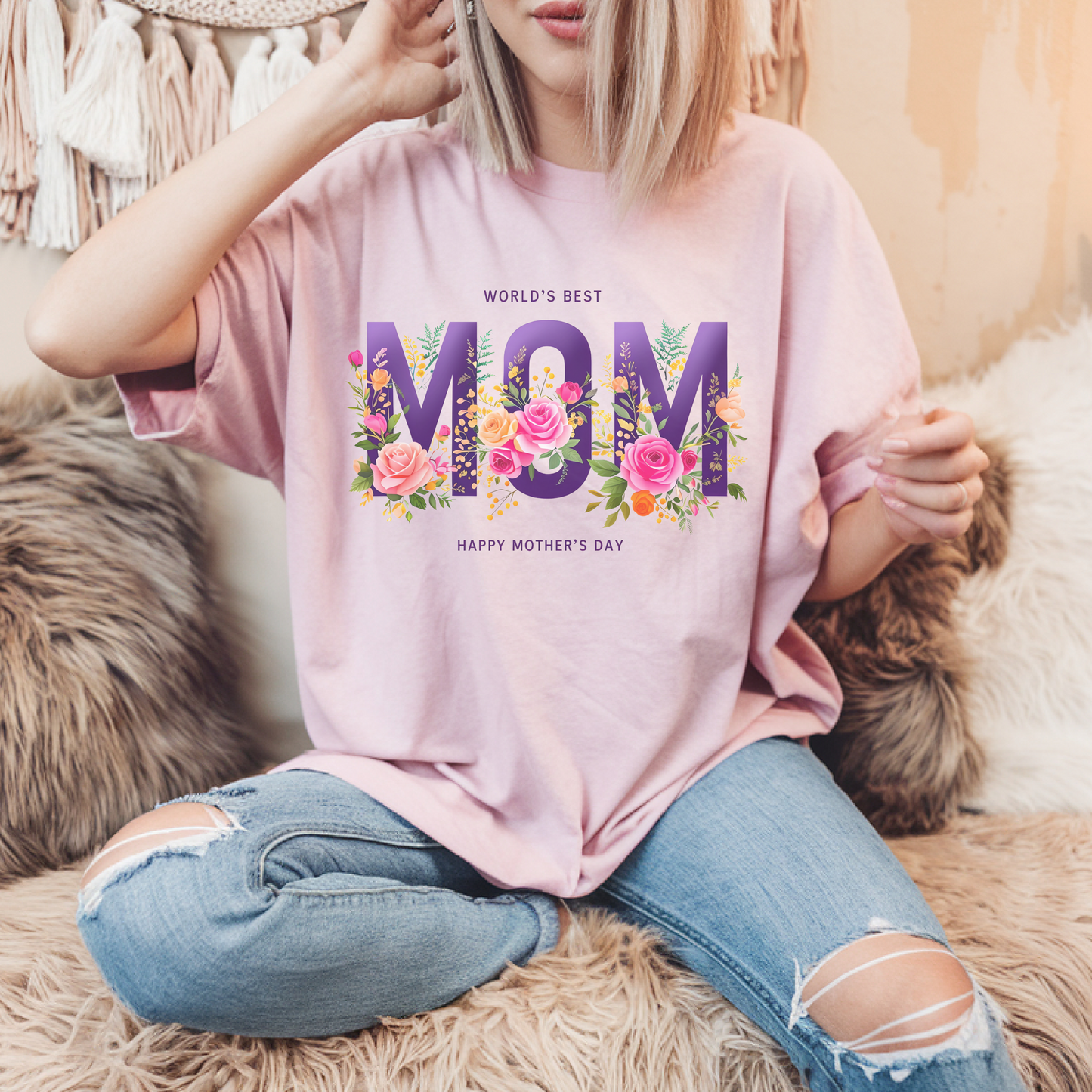 Mother's Day T-Shirt, World's Best Mom Tee, Floral Graphic Shirt, Gift for Mom, Gildan Cotton Shirt, Customized Mother's Day Gift