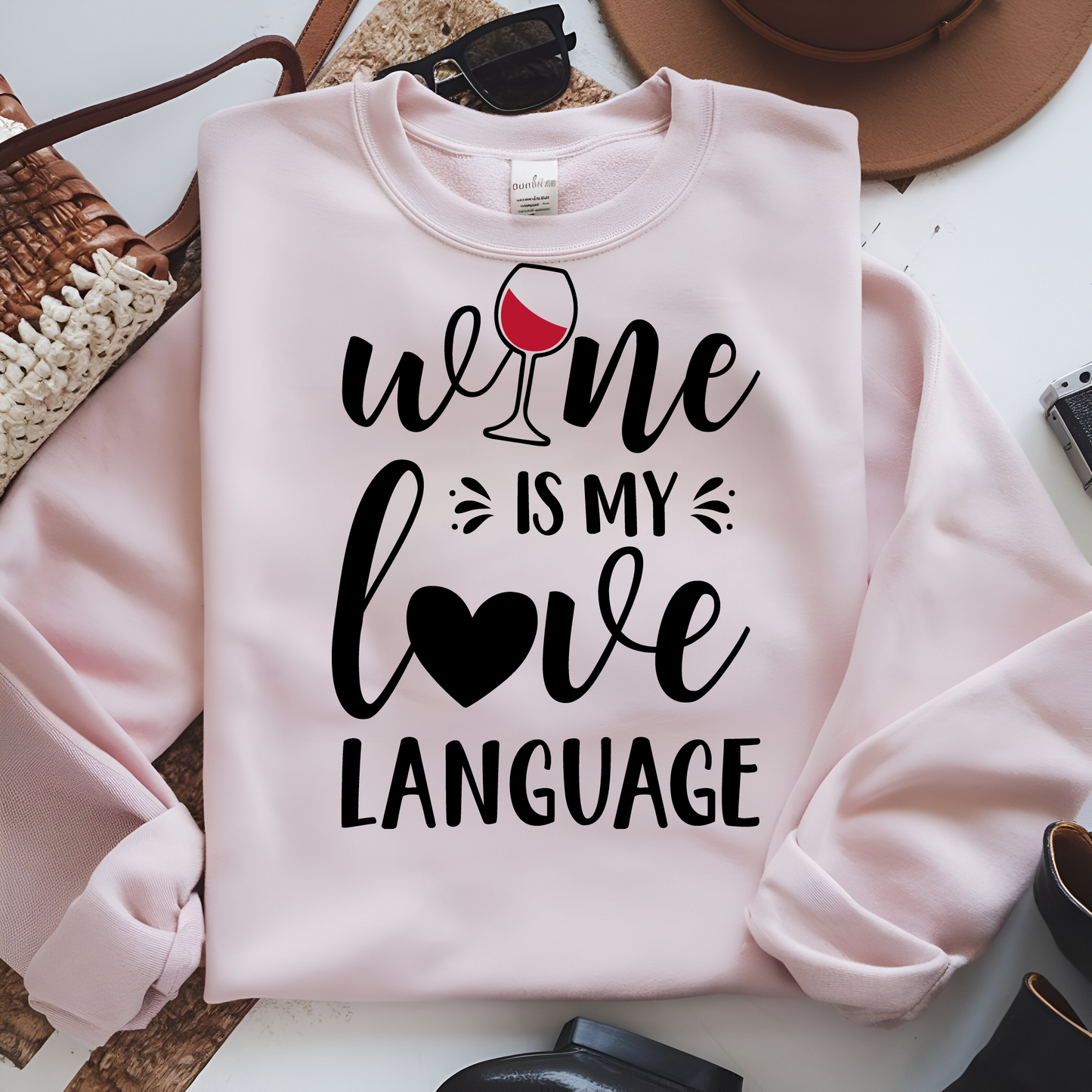 Wine Is My Love Language Sweatshirt • Wine Lover Gift • Funny Wine Shirt • Cozy Unisex Pullover • Wine Quote Graphic Sweatshirt