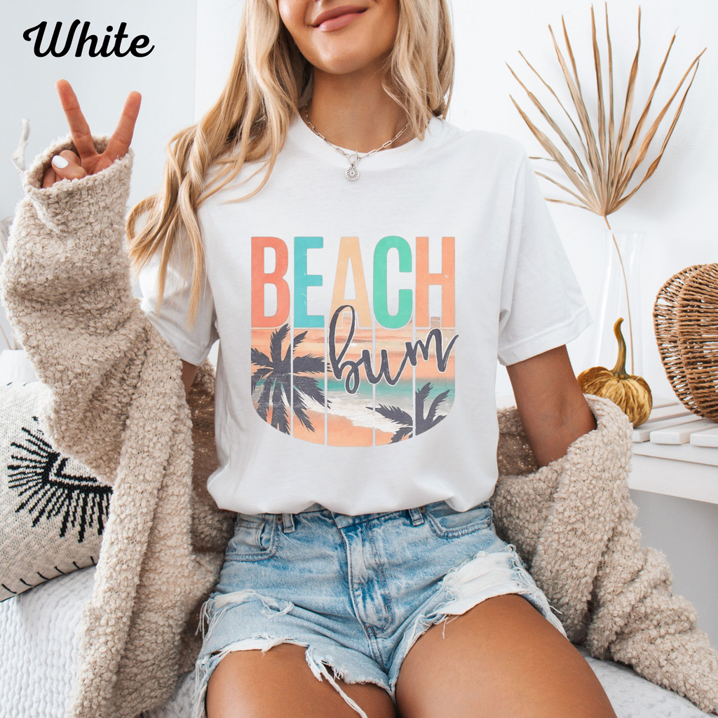 Beach Bum Graphic Tee, Summer Vibes Shirt, Coastal Vacation T‑Shirt