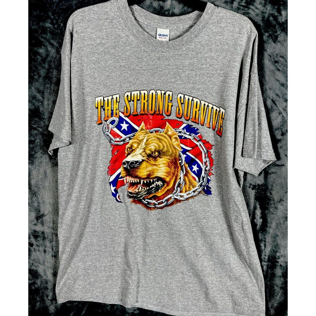 The Strong Survive Men’s  T-shirt Gray American Pit Bull Patriotic Shirt