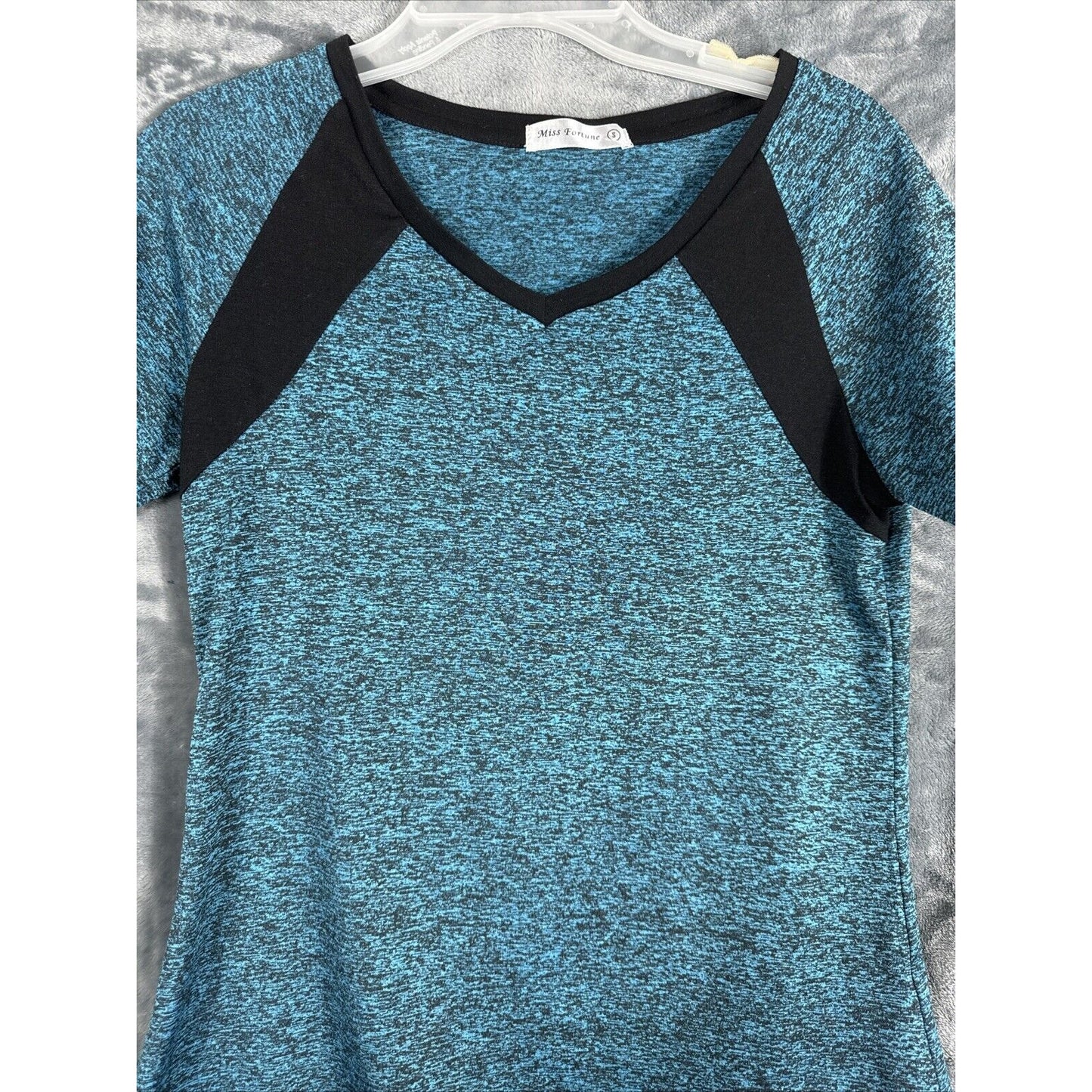 MISS FORTUNE Womens Active Wear Exercise Top Yoga Shirt Blue/Black Adult Small