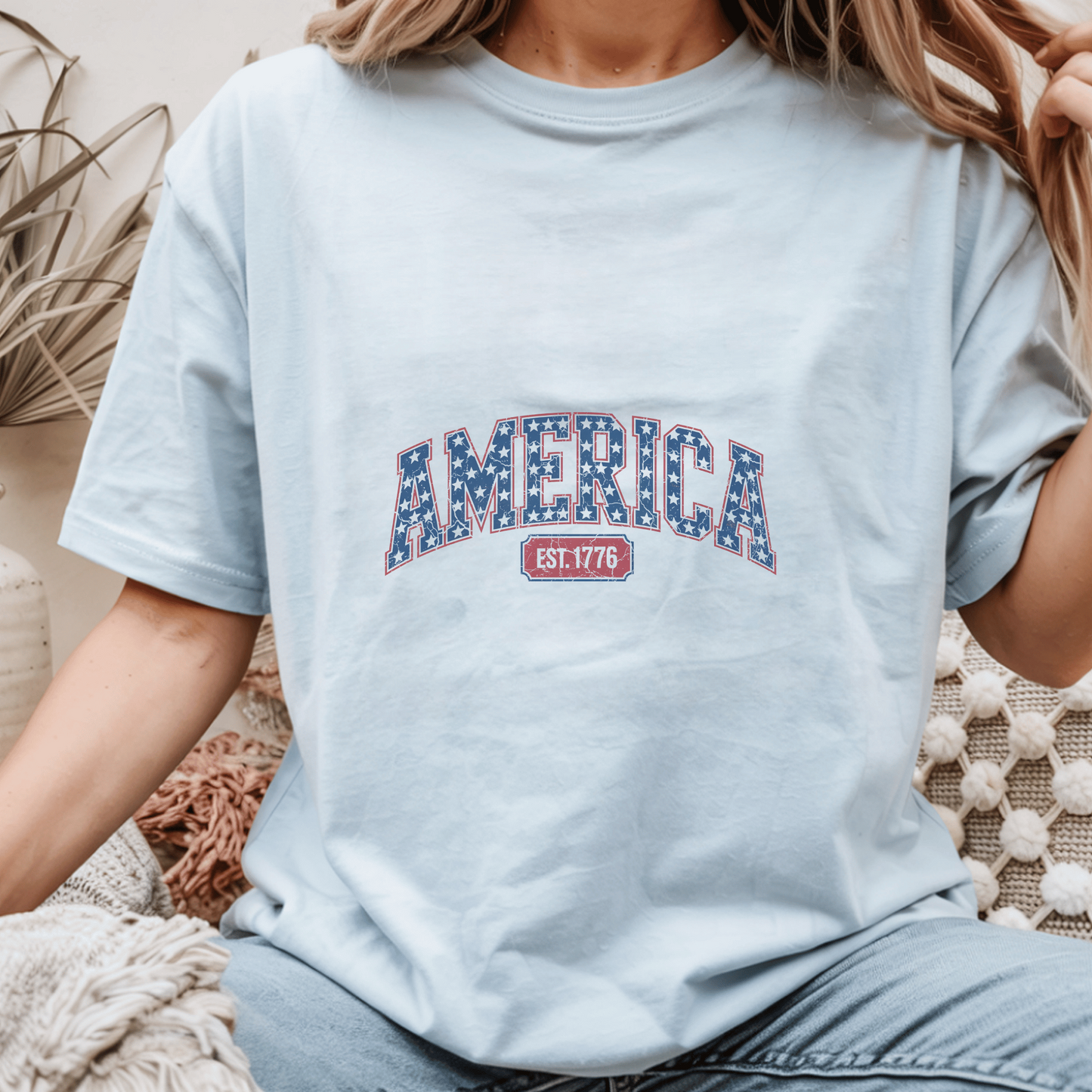 America EST. 1776 T-Shirt, Patriotic Graphic Tee, USA Independence Day Shirt, Vintage Style Gift, American Themed Apparel, Star Print Top