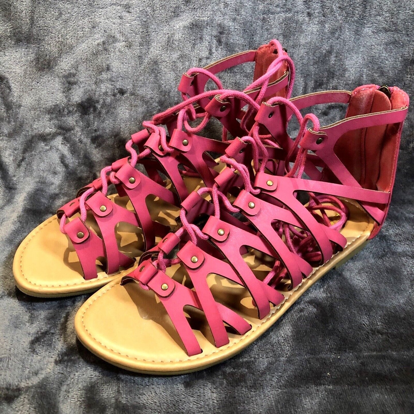 Soda Ladies Summer Pink Lace Up Sexy Shoes Roman Gladiator Sandals Woman's10