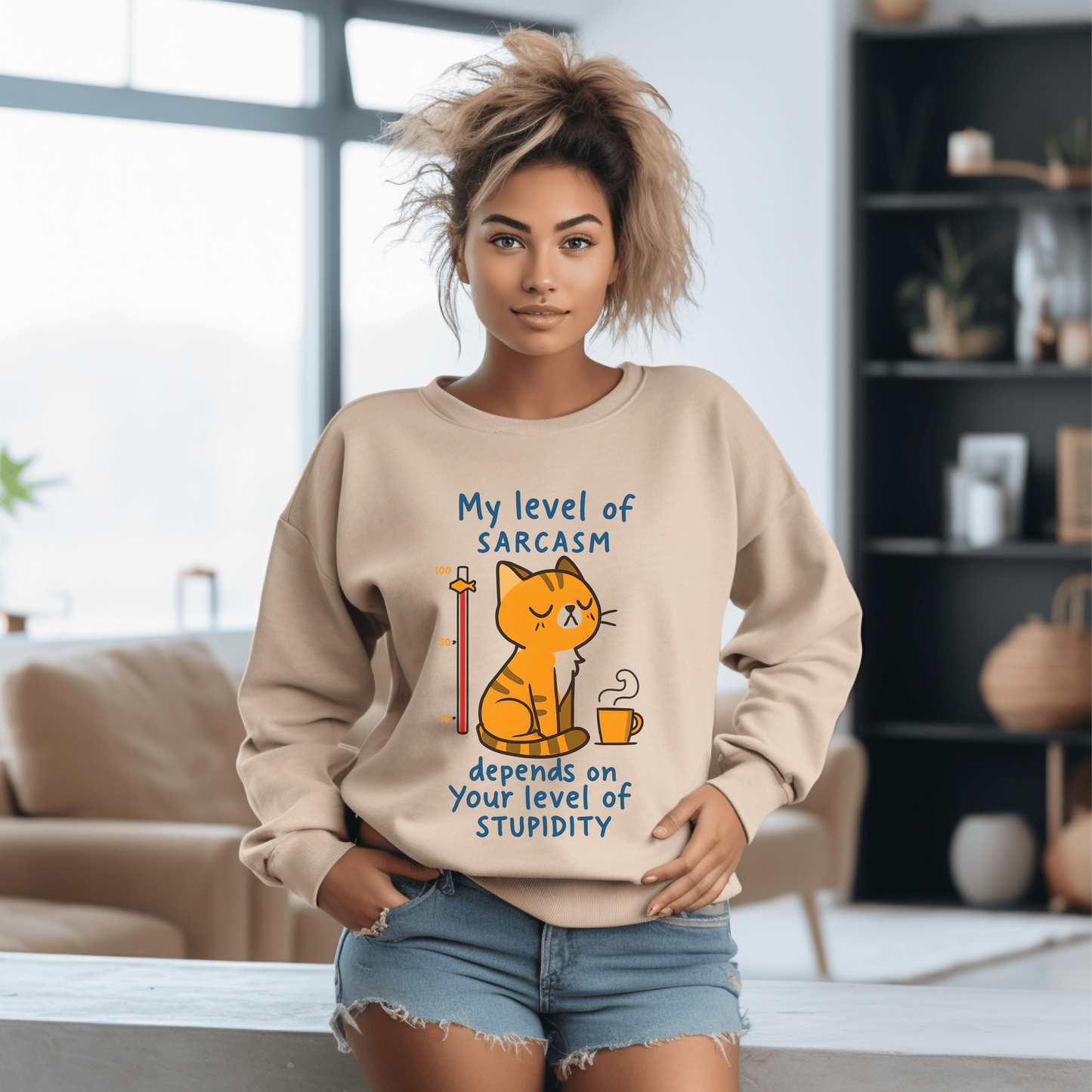 My Level of Sarcasm Depends on Your Level of Stupidity Sweatshirt • Funny Sarcastic Quote Pullover • Witty Humor Crewneck • Snarky Unisex Gift