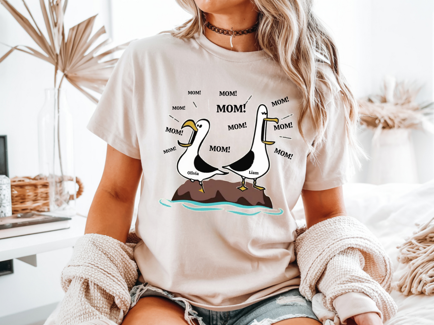 Funny Seagull Racerback Tank Top, Personalized Name Tank, Cute Mom Gift, Lightweight Comfy Top, Ideal for Summer, Casual Wear