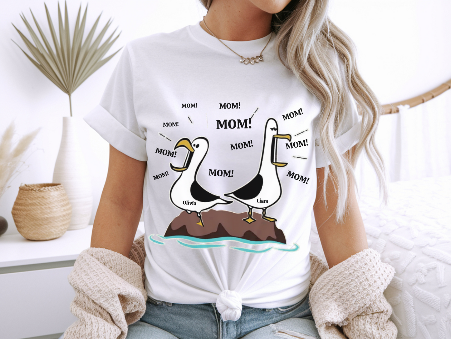 Funny Seagull Racerback Tank Top, Personalized Name Tank, Cute Mom Gift, Lightweight Comfy Top, Ideal for Summer, Casual Wear