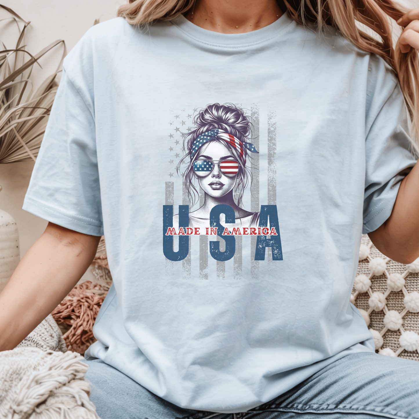 Vintage USA Patriotic T-Shirt, Graphic Tee Women, American Flag Design, Handmade Cotton Top, 4th of July Outfit, Summer Custom Tee