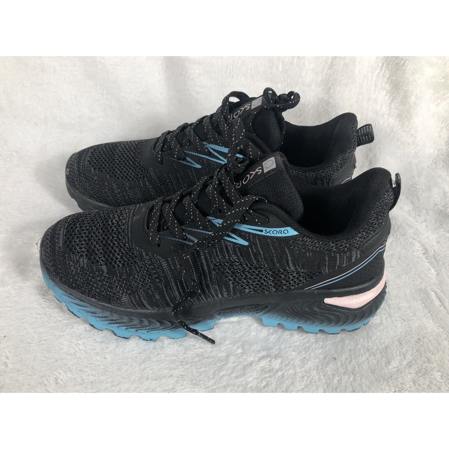 Skora Fit Running Shoes Woman's Black/Blue Lace-Up Training 8