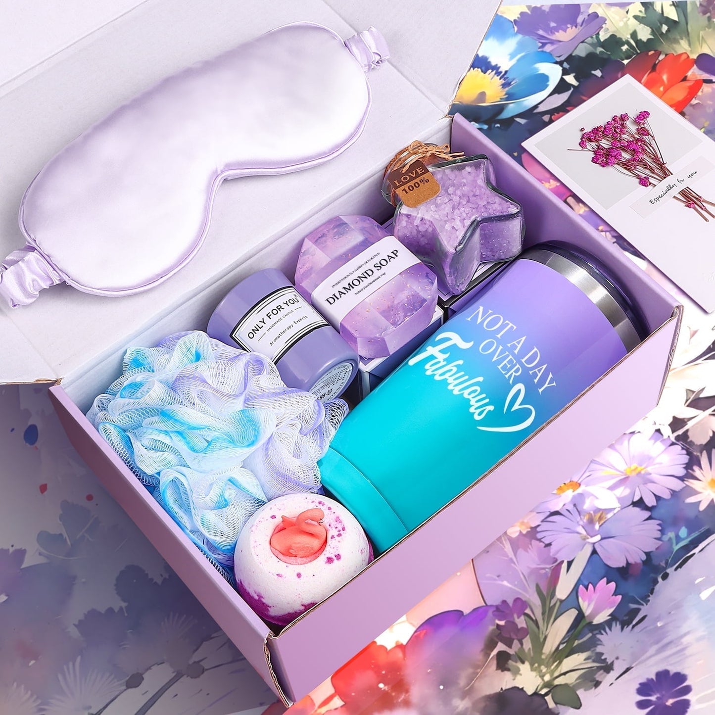 Aofmee Gift Baskets for Women, 8 Pcs Lavender Spa Body Care Set, Beauty Relaxing Mother's Day Birthday Holiday Gifts for Her, Purple