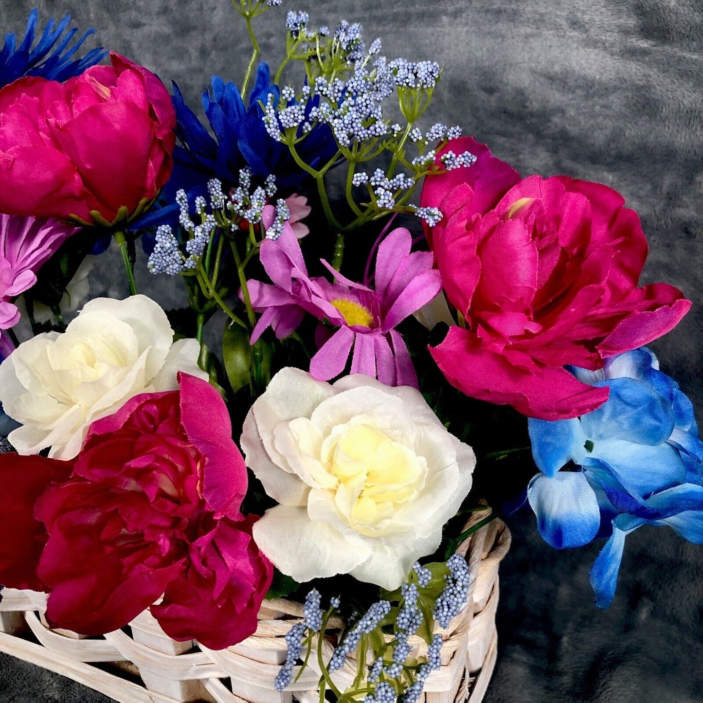 Artificial Floral Arrangement Spring Colors Wood Ledge Flower Basket 19”/13”