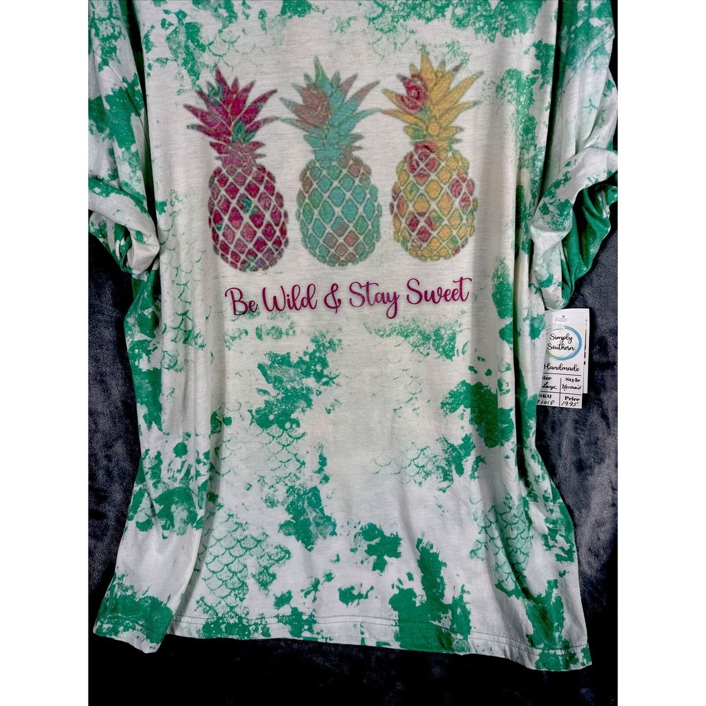 Be Wild & Stay Sweet Woman’s Summer T Shirt Tie Dye Mermaid, Pineapple, Theme XL