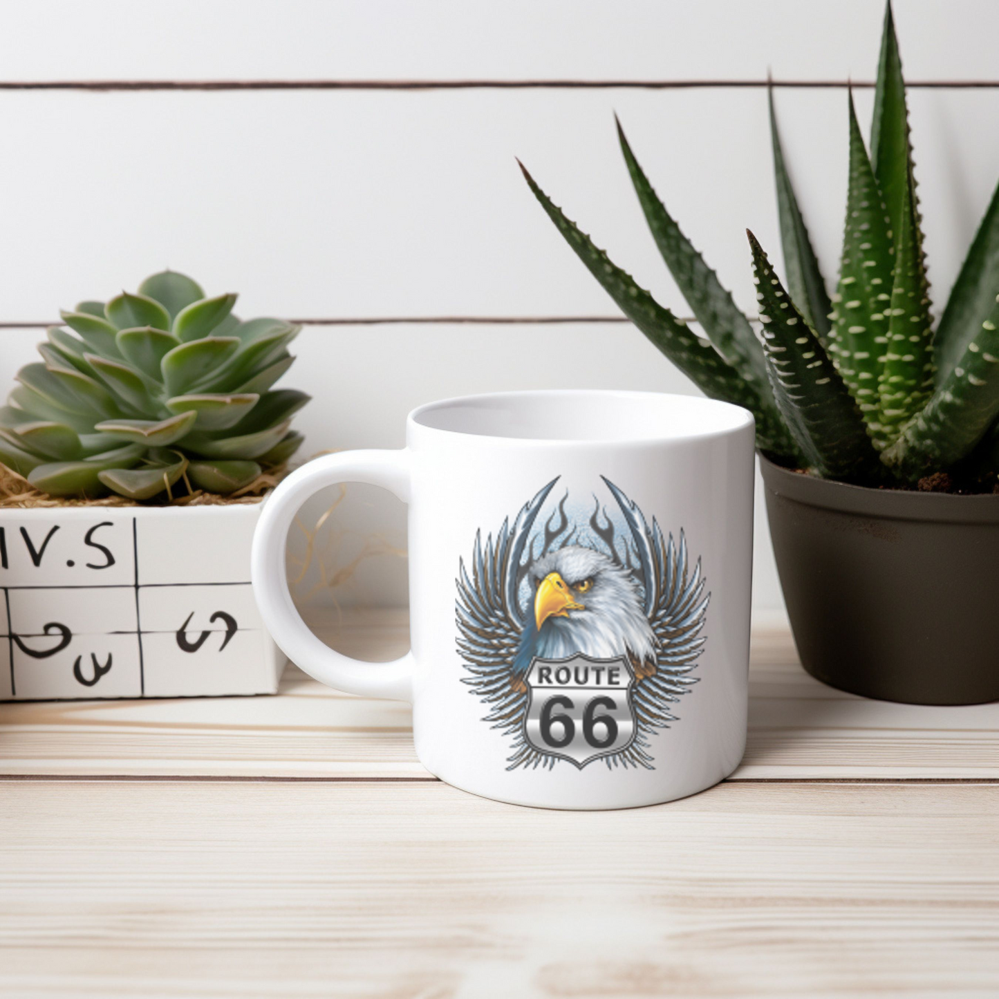 Eagle Route 66 Mug, Vintage Americana Gift, Ceramic Coffee Mug, Personalized Travel Mug, Road Trip Souvenir, 11oz 15oz