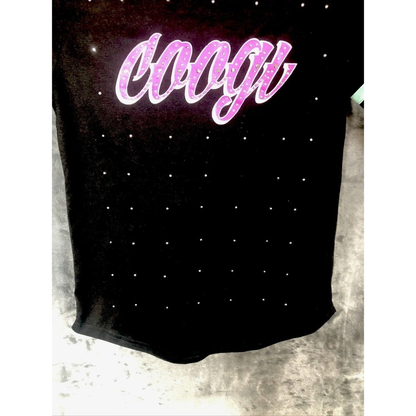 COOGI T-Shirt Black Pink White And Teal Studded Girls Size 14/16