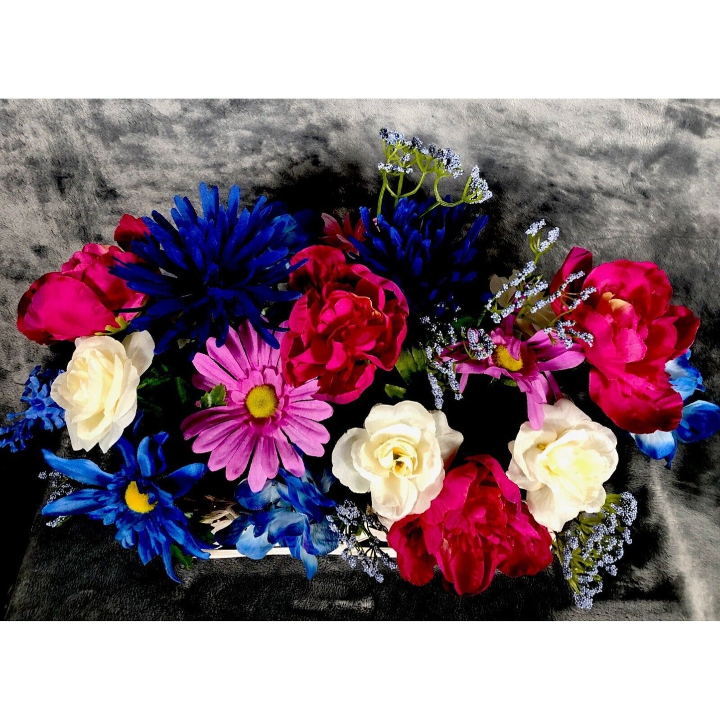 Artificial Floral Arrangement Spring Colors Wood Ledge Flower Basket 19”/13”