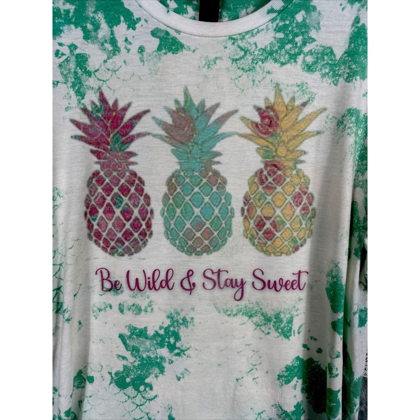 Be Wild & Stay Sweet Woman’s Summer T Shirt Tie Dye Mermaid, Pineapple, Theme XL