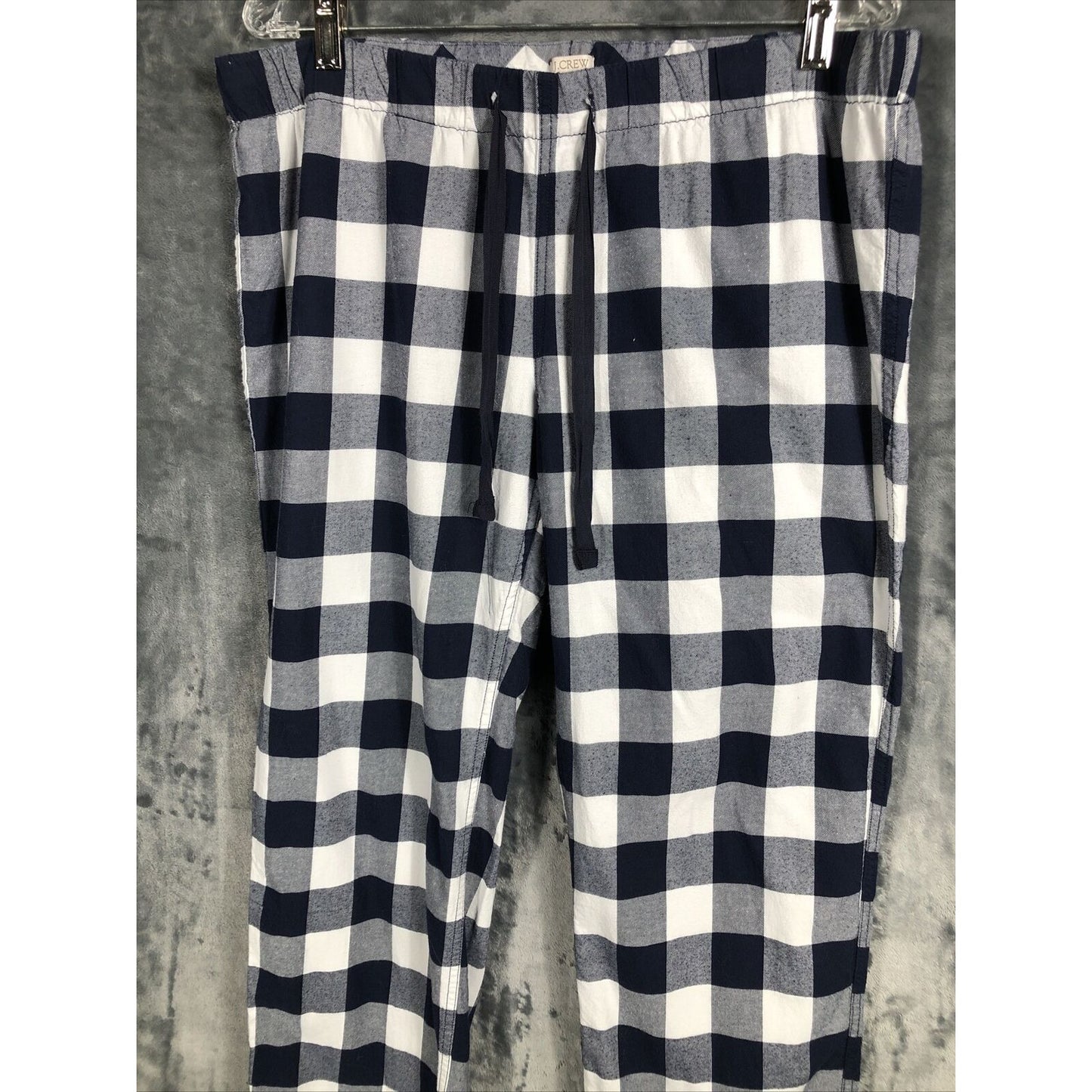 J Crew pajamas pants Woman’s L 100% cotton weave flannel check navy blue