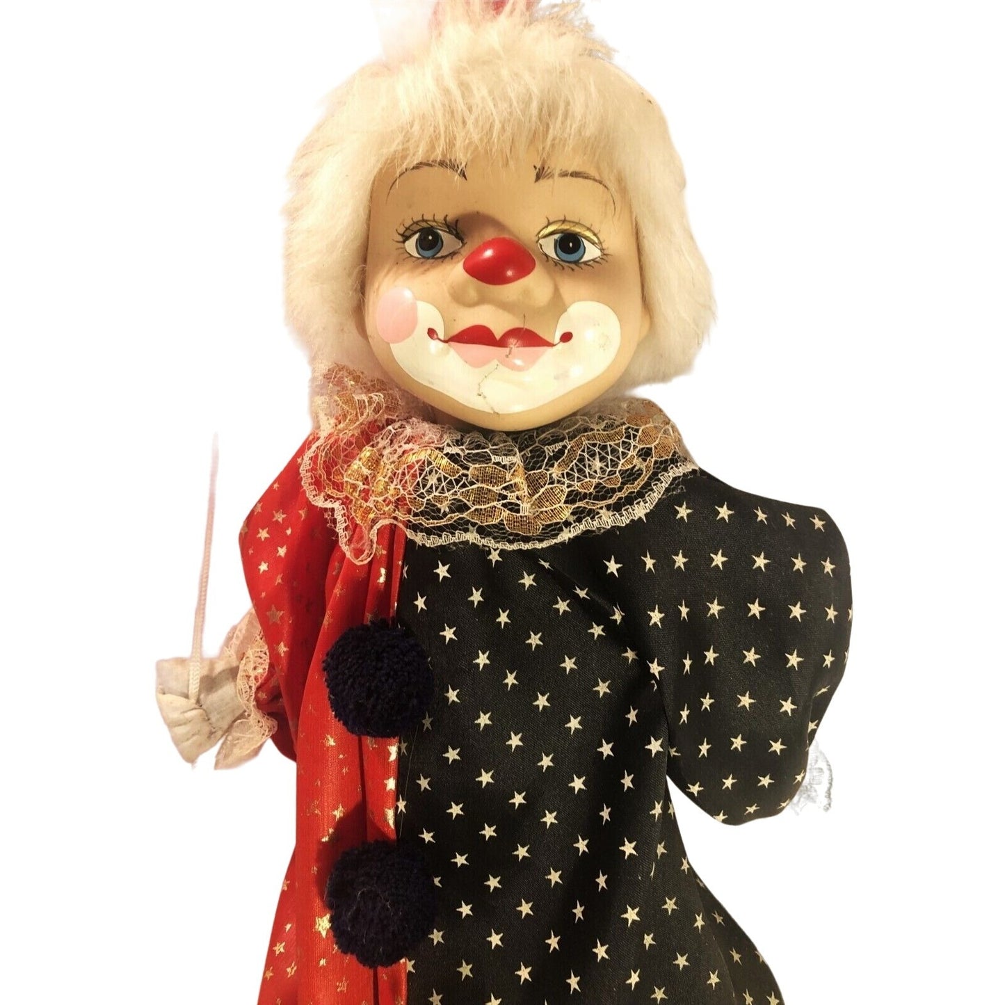 Vintage Circus Clown Kid Doll Porcelain Head String Marionette Puppet on Swing