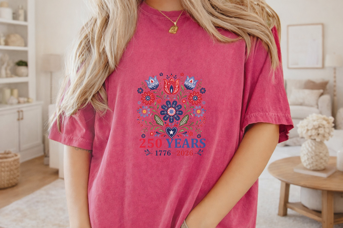 250 Years Commemorative T-Shirt, Patriotic Floral Design Tee, Anniversary Celebration Gift, Heritage Art Shirt, Customizable Apparel