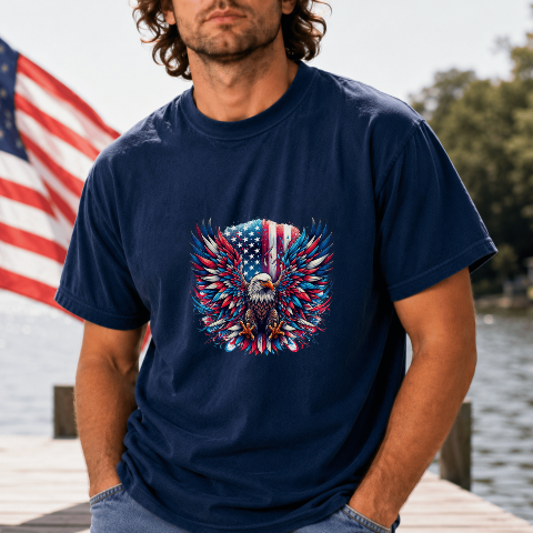 Patriotic Eagle T-Shirt, American Flag Graphic Tee, 4th of July Shirt, USA Pride Apparel, Bald Eagle Design, Men's Women's Clothing