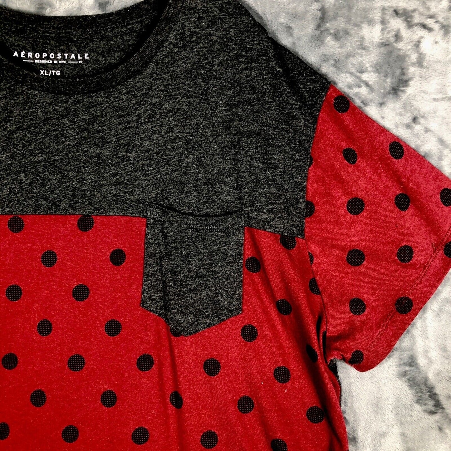 Aéropostale Women’s Shirt Relaxed Gray And Red Polkadot Short Sleeve Extra Large