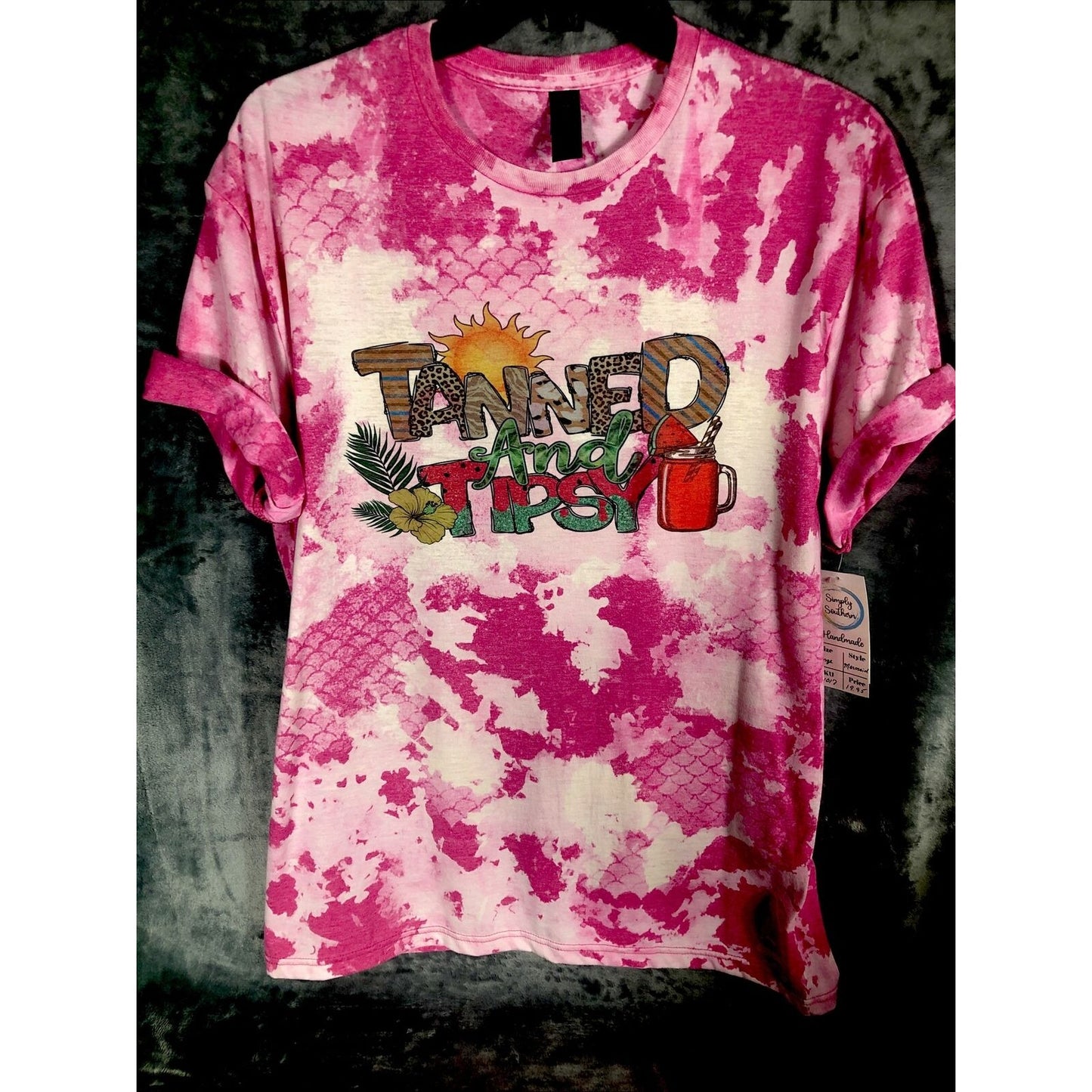 Tanned & Tipsy Shirt Women’s Pink Mermaid Style Handmade Adult Size Large T-Shirt