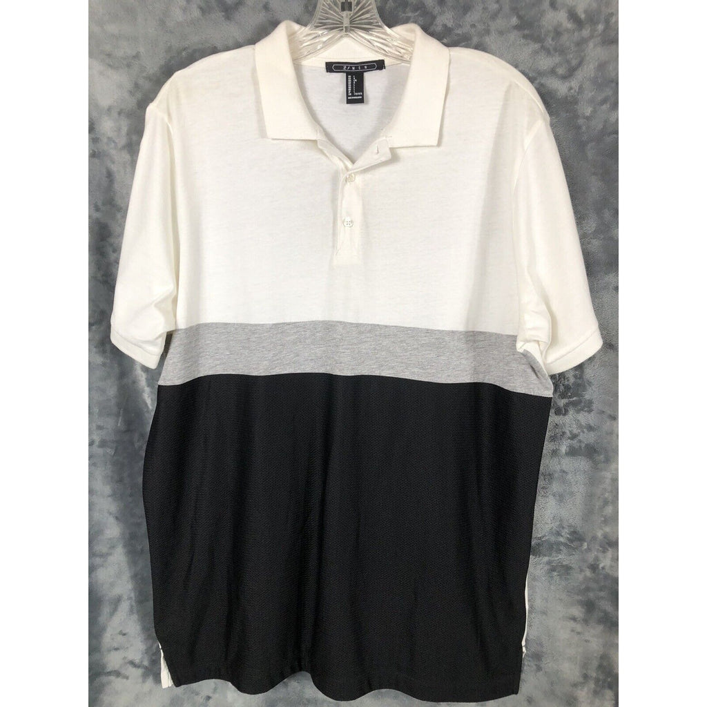 2 / Men Polo Shirt White/Black/Gray Size L Color Block