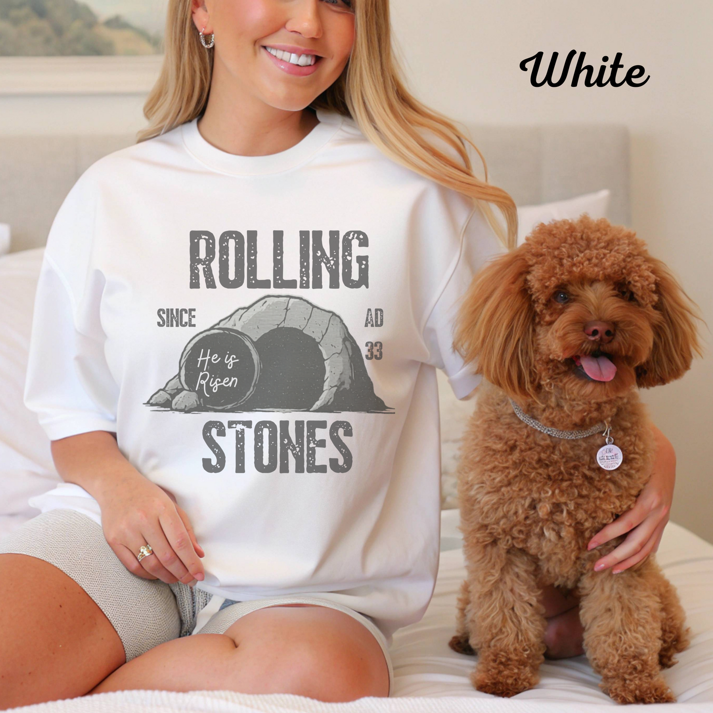 Rolling Stones He is Risen Christian T-Shirt, Religious Easter Gift, Vintage Graphic Tee, Christian Apparel, Funny Religious Shirt