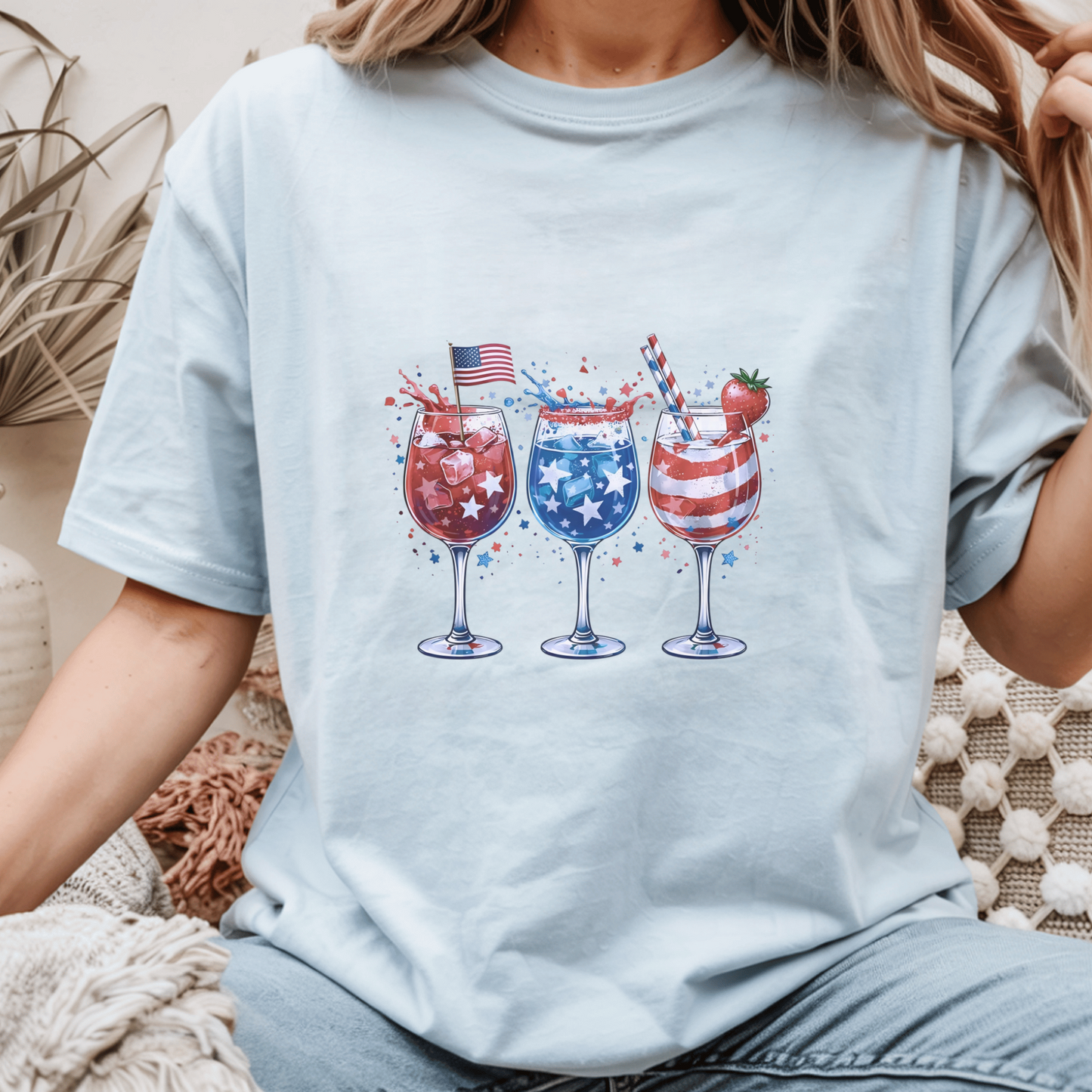 Patriotic Drinkware Design, Fourth of July Party, USA Themed Glasses, Fun Summer BBQ Decor, Independence Day Gift Idea, Watercolor Art