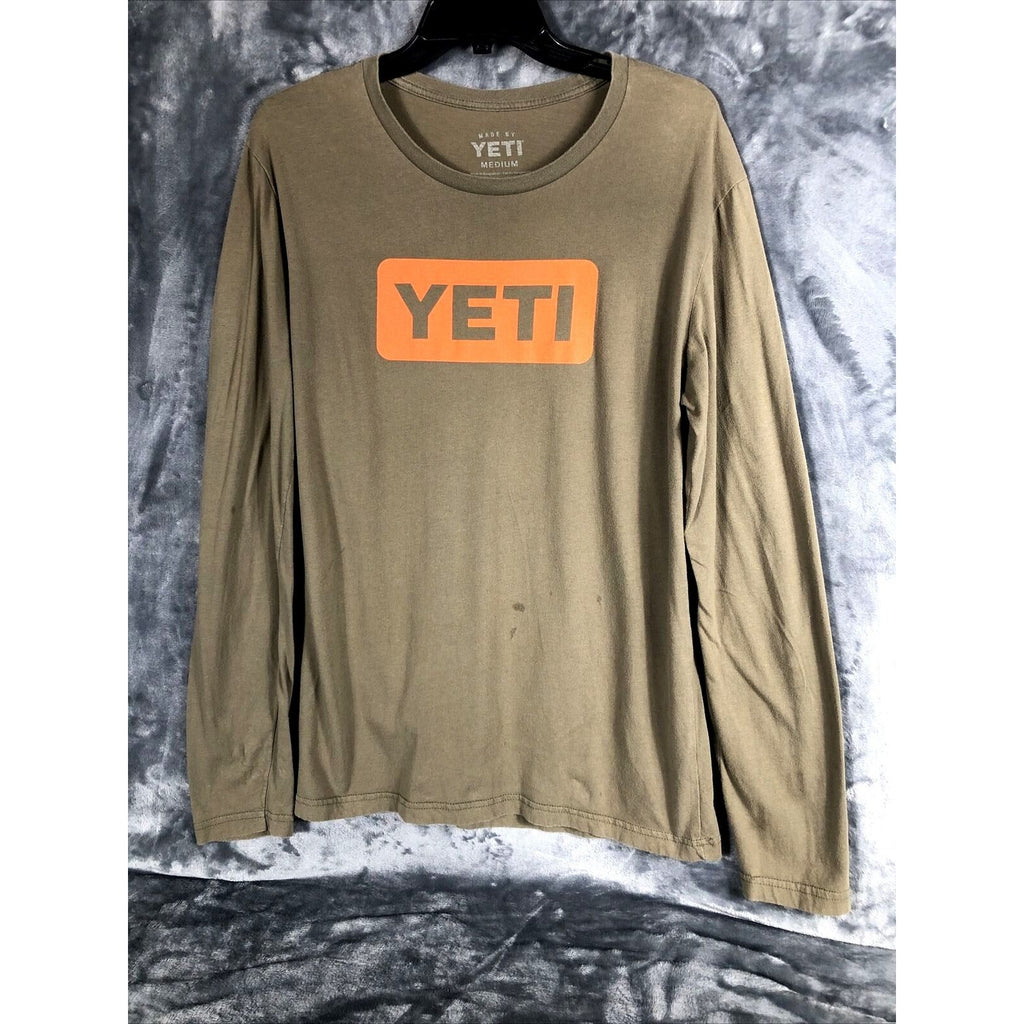Yeti Coolers Logo Shirt Men's Long Sleeve Tee Shirt Green/Orange Adult Medium