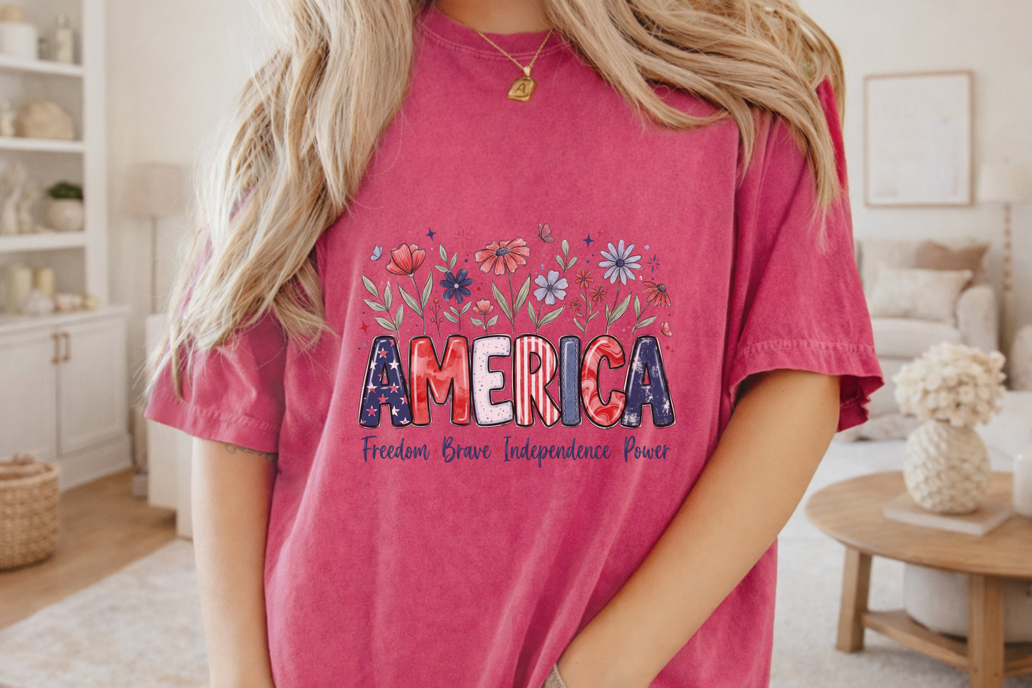 Patriotic America T-Shirt, Custom Independence Day Tee, USA Pride Gift, Freedom Brave Power, American Flag Graphic, Customizable Shirt
