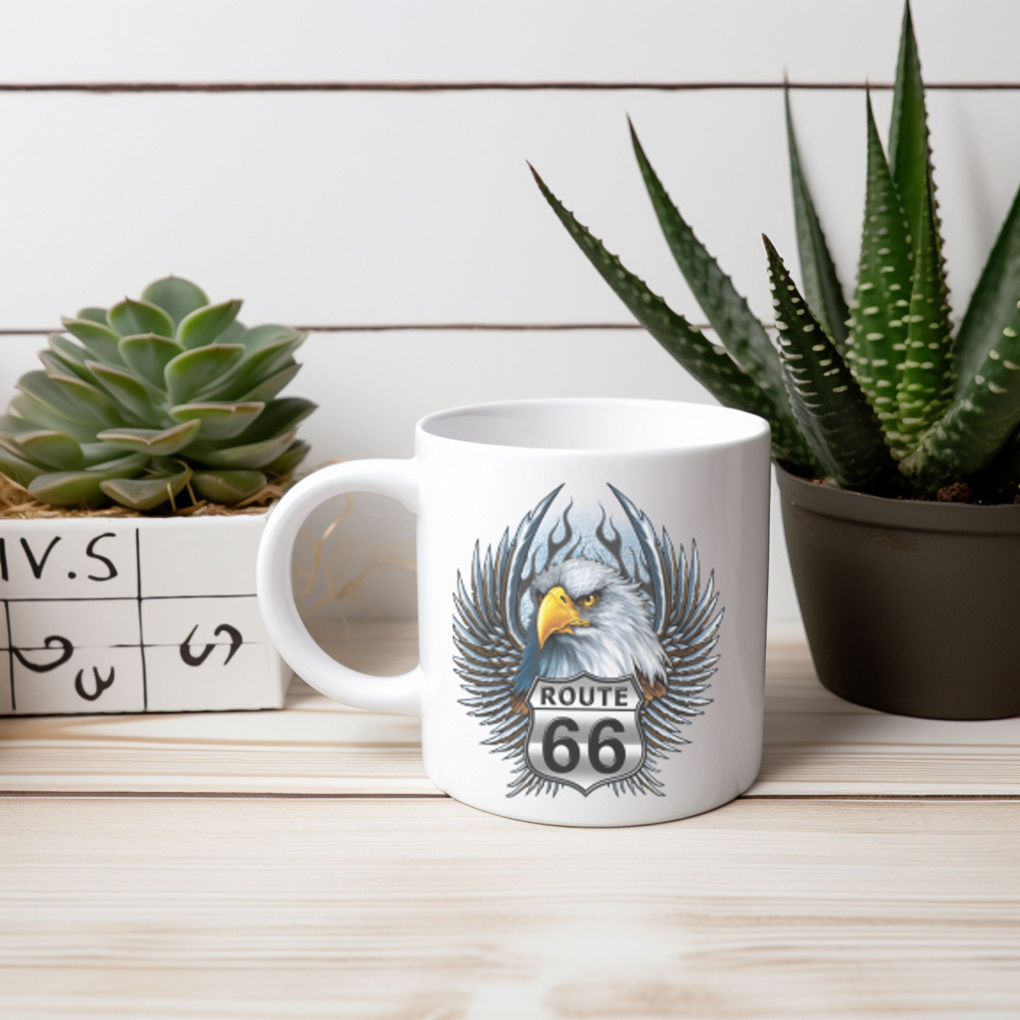 Eagle Route 66 Mug, Vintage Americana Gift, Ceramic Coffee Mug, Personalized Travel Mug, Road Trip Souvenir, 11oz 15oz