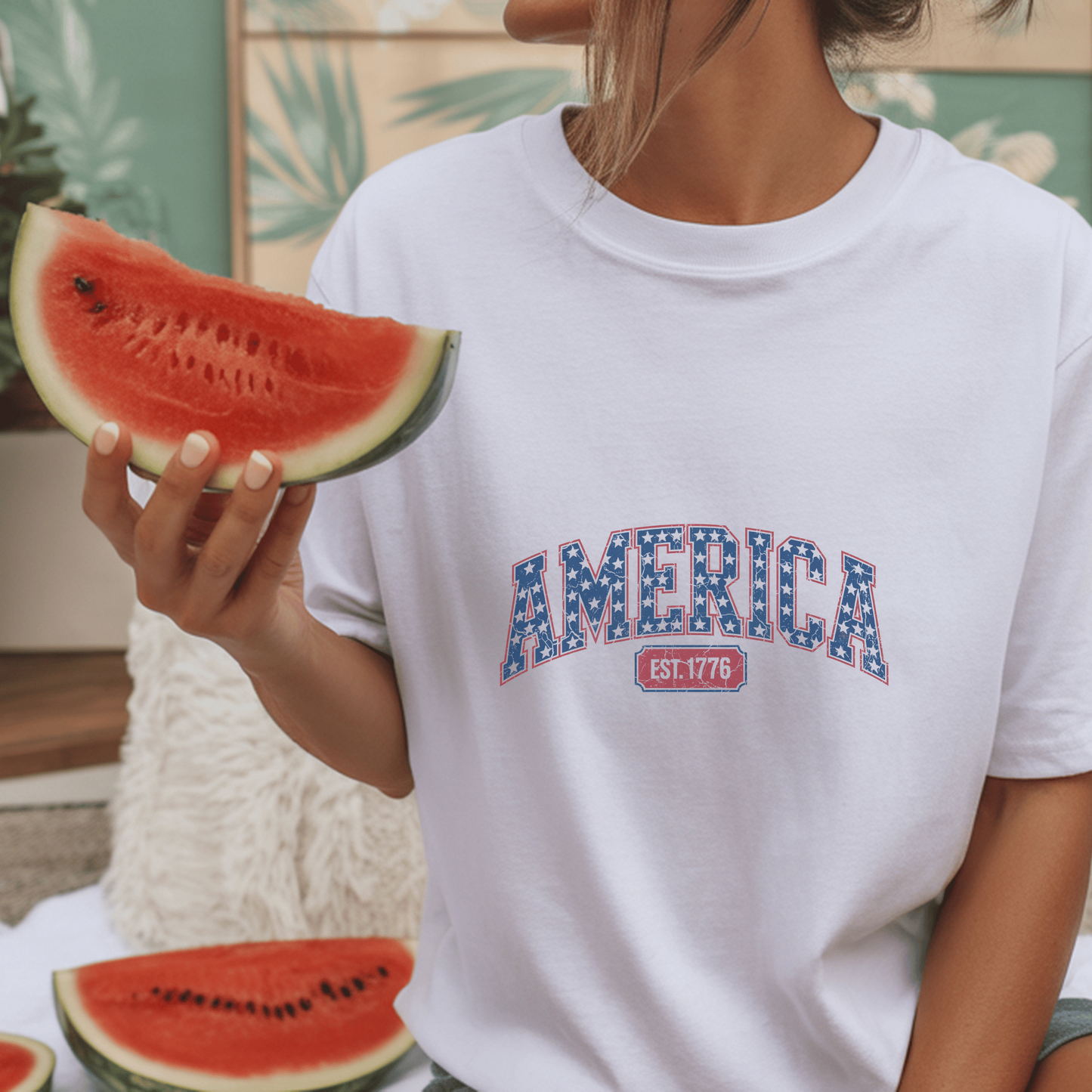 America EST. 1776 T-Shirt, Patriotic Graphic Tee, USA Independence Day Shirt, Vintage Style Gift, American Themed Apparel, Star Print Top