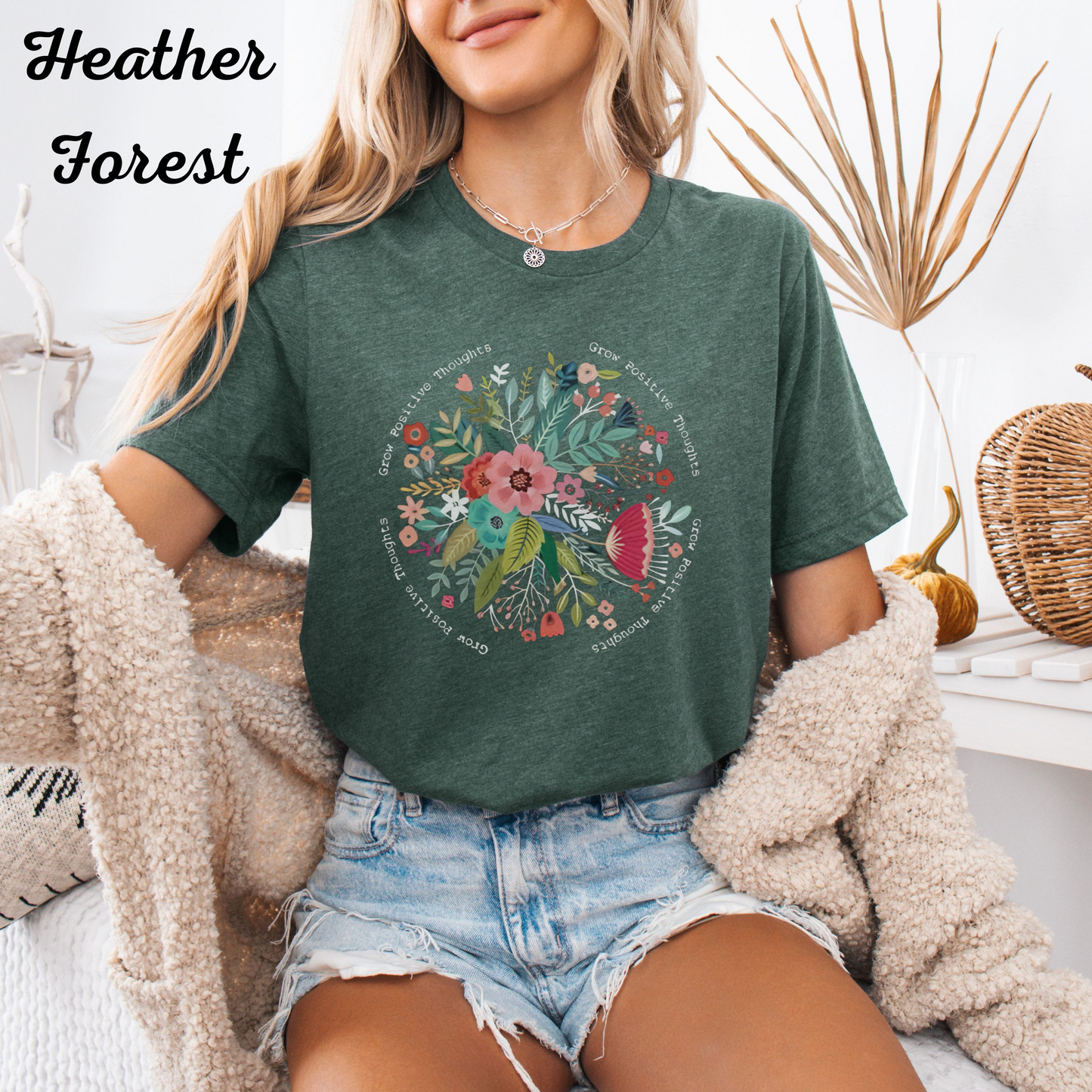 Floral Graphic Tee, Positive Message Shirt, Heather Brown T-Shirt, Unisex Crew Neck Tee, Boho Style Top, Gift for Her, Casual Fall Fashion
