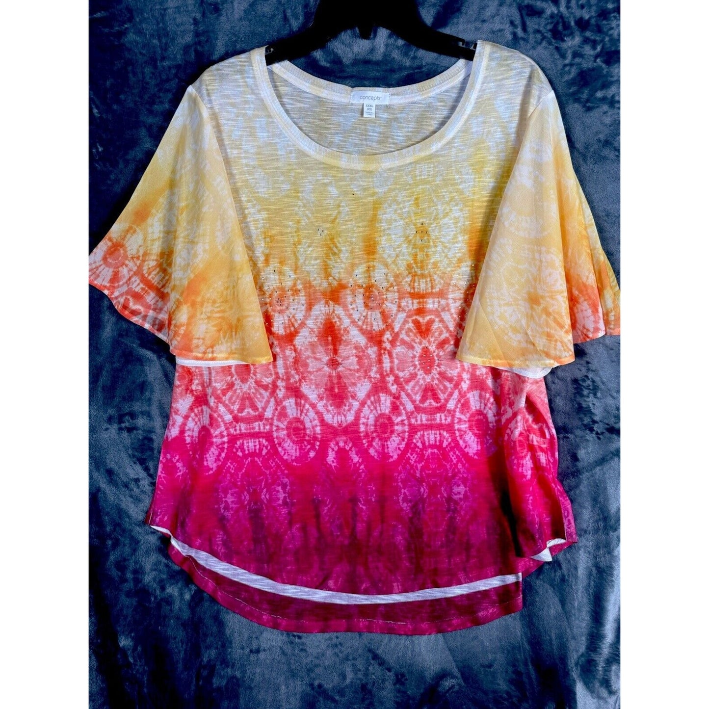 Concepts Women's Size 3X (22) Multicolor Tie Dye Accented Flutter Sleeve Top
